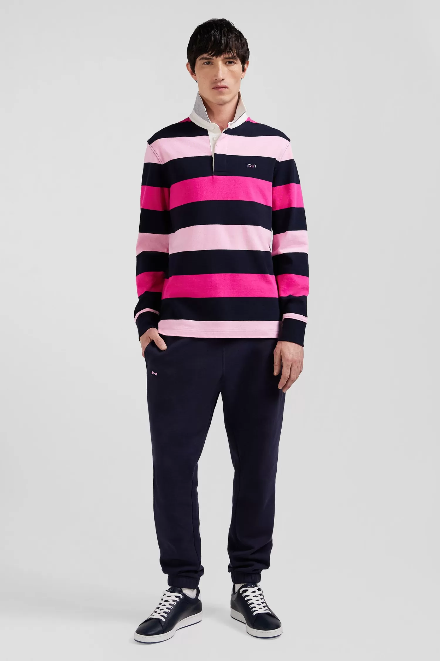 Eden Park Regular pink striped long-sleeved cotton rugby shirt< Rugby Shirts