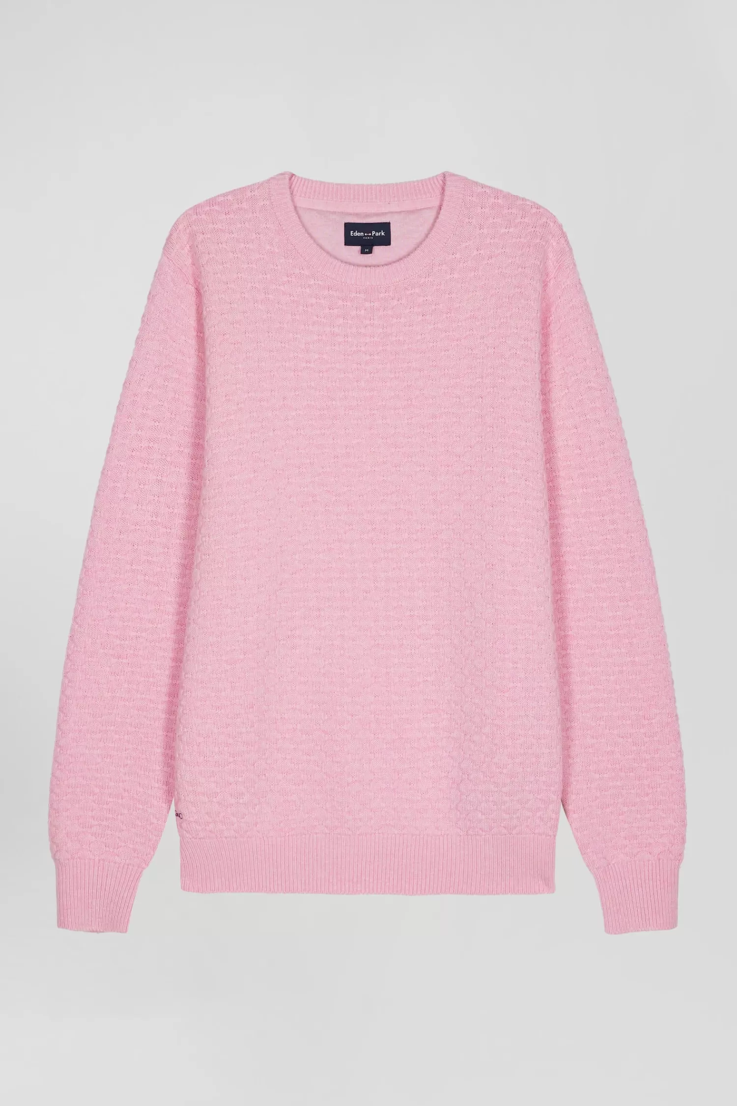 Eden Park Regular pink wool and cotton crew neck jumper with micro bow tie effect< Sweaters