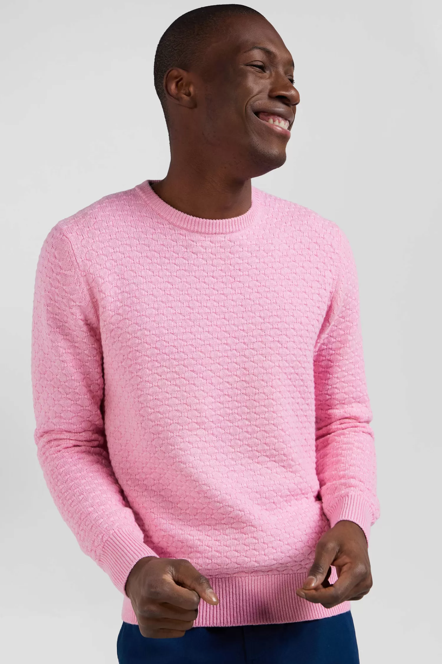Eden Park Regular pink wool and cotton crew neck jumper with micro bow tie effect< Sweaters