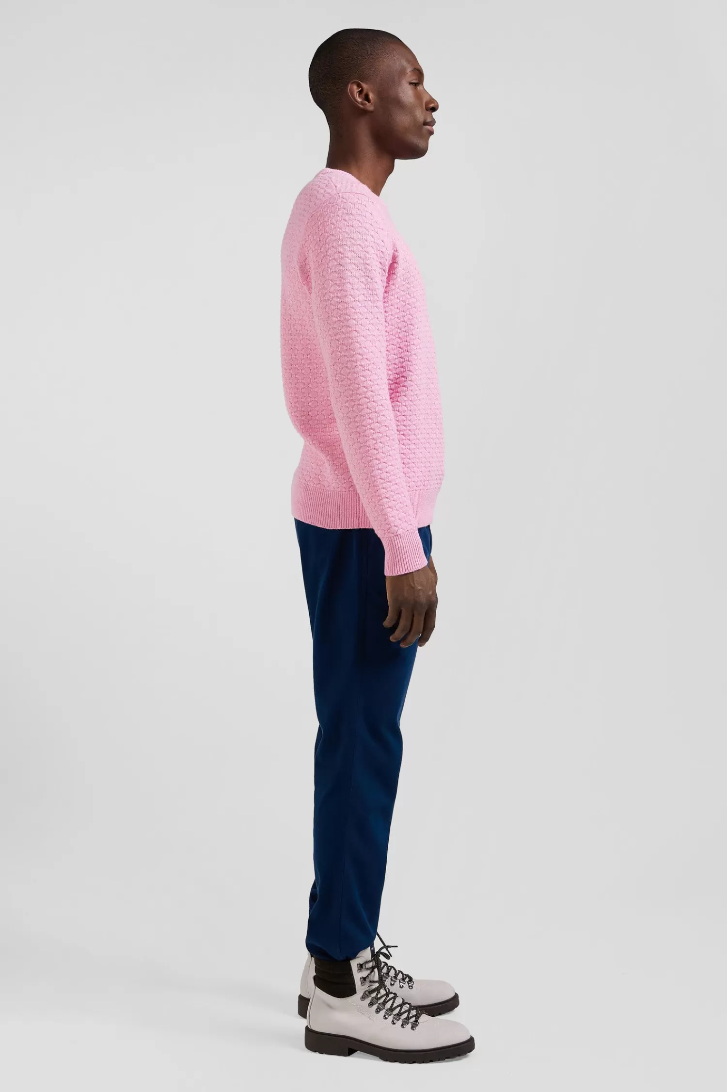 Eden Park Regular pink wool and cotton crew neck jumper with micro bow tie effect< Sweaters
