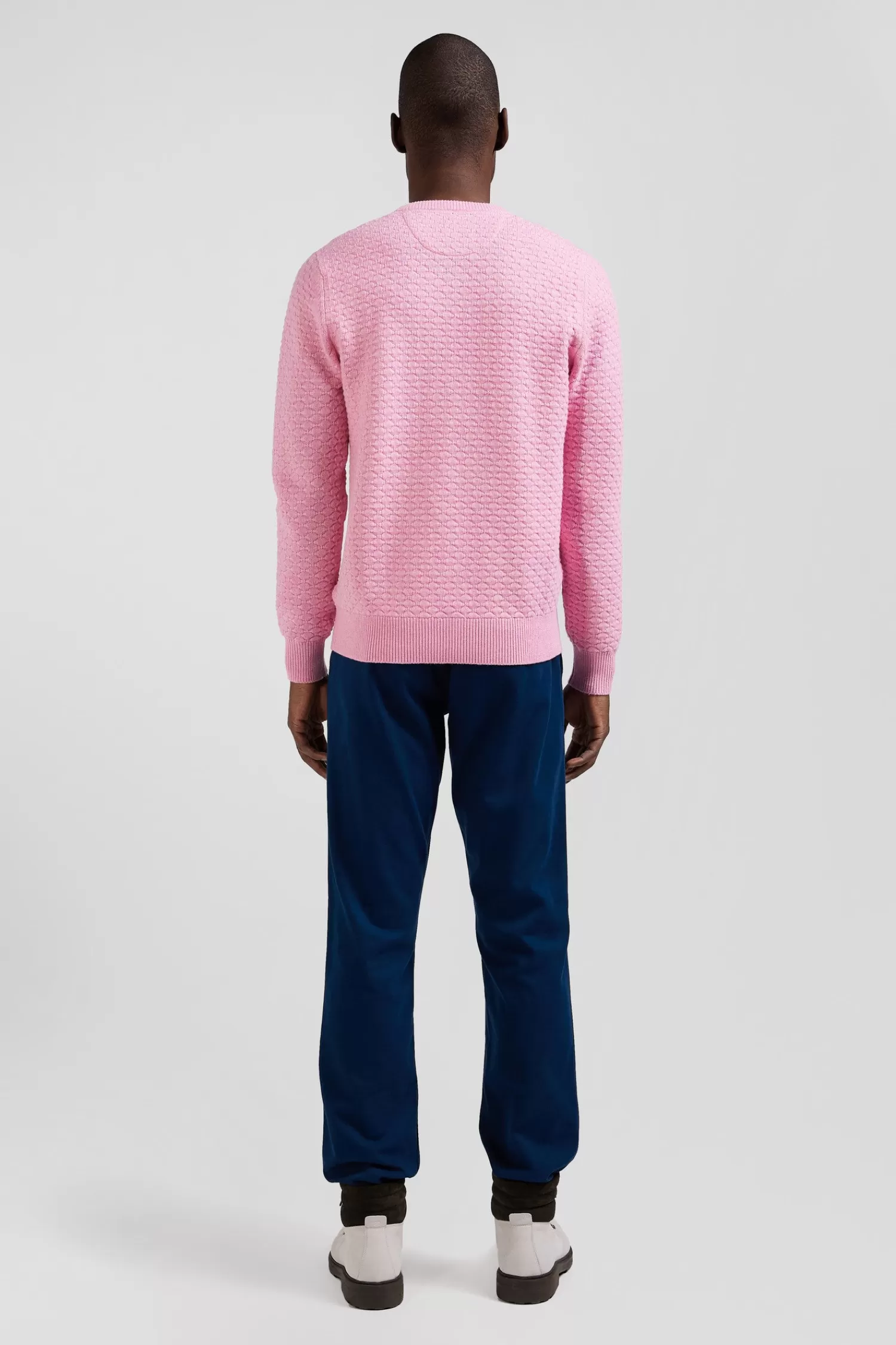 Eden Park Regular pink wool and cotton crew neck jumper with micro bow tie effect< Sweaters