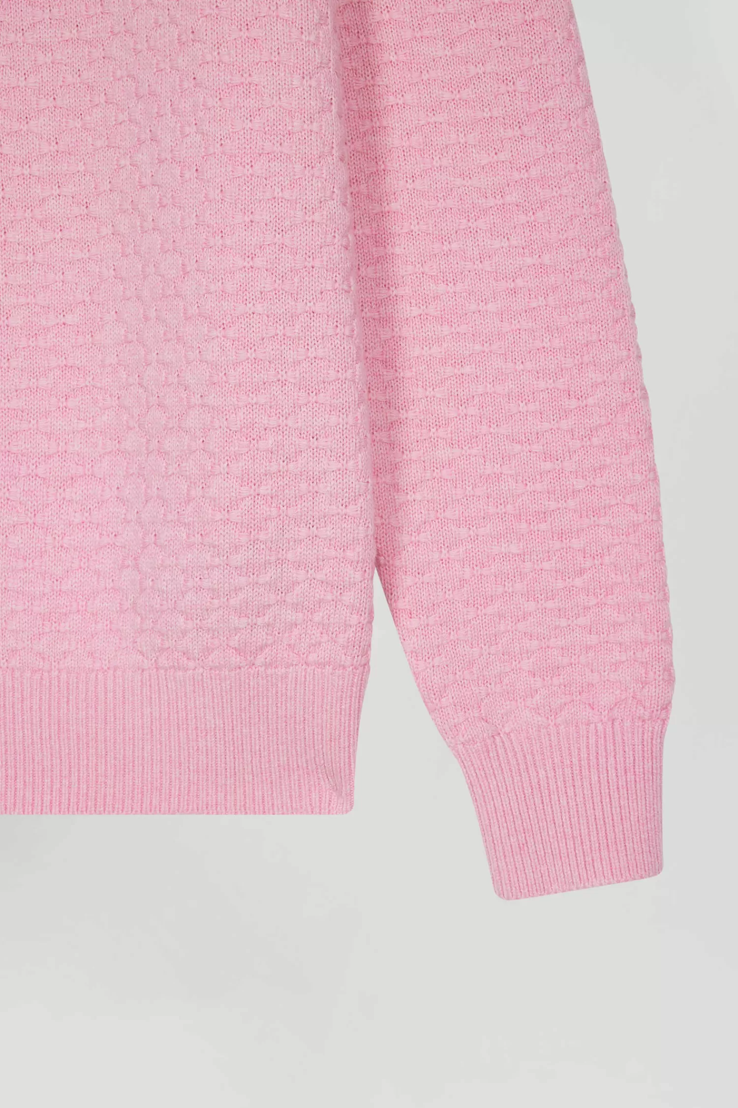 Eden Park Regular pink wool and cotton crew neck jumper with micro bow tie effect< Sweaters