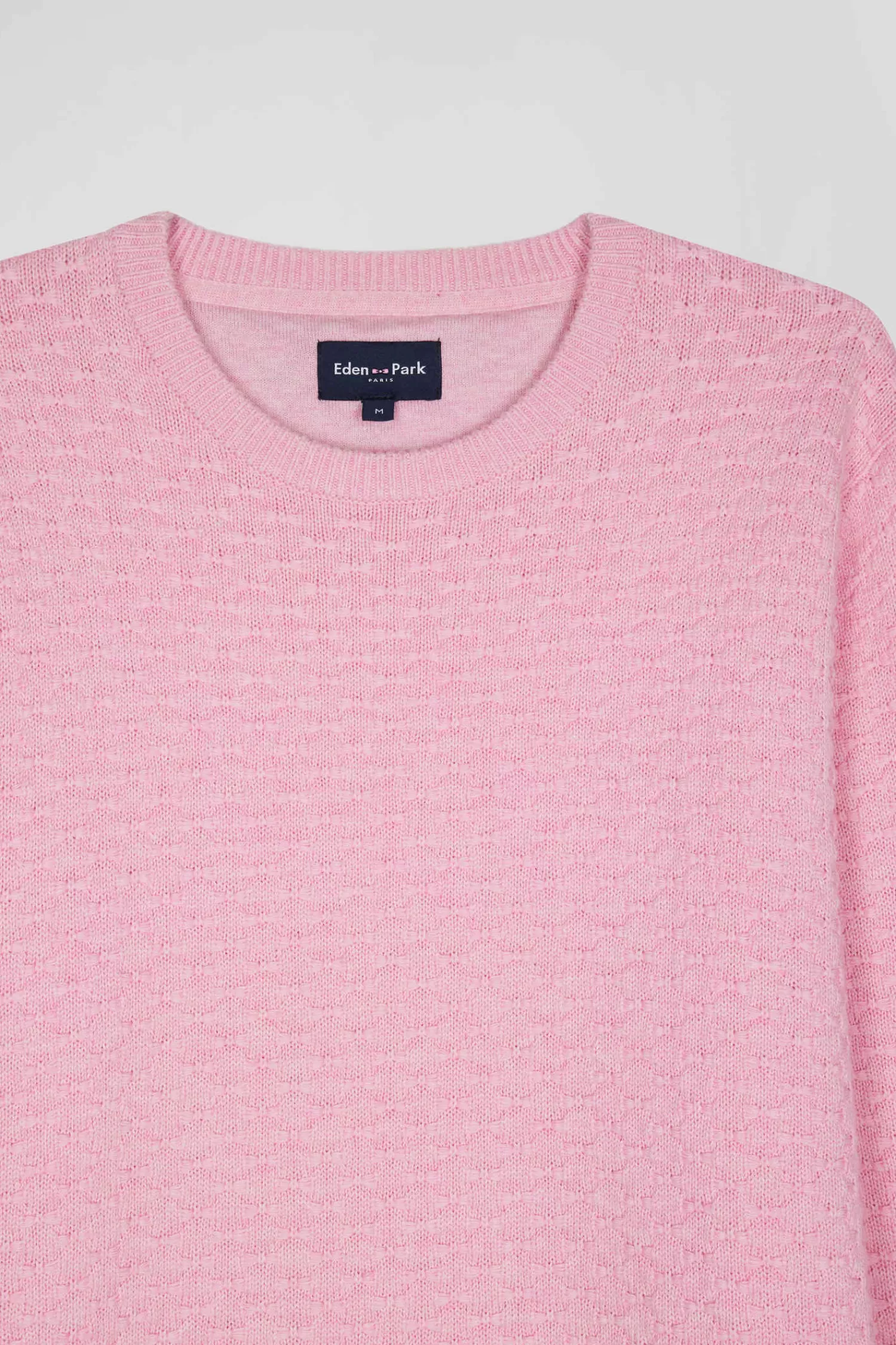 Eden Park Regular pink wool and cotton crew neck jumper with micro bow tie effect< Sweaters