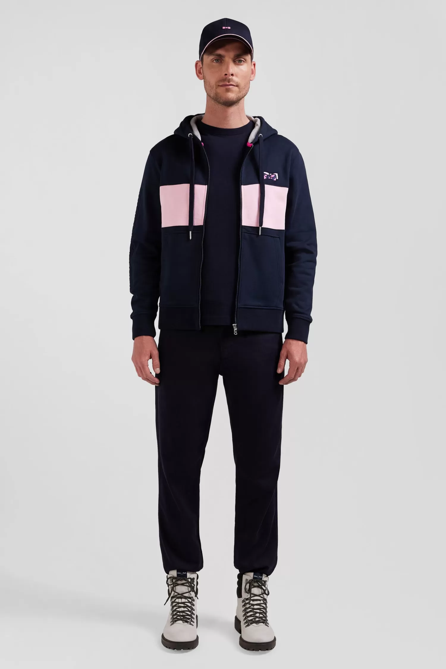 Eden Park Regular pink zipped cotton hoodie< Sweatshirts