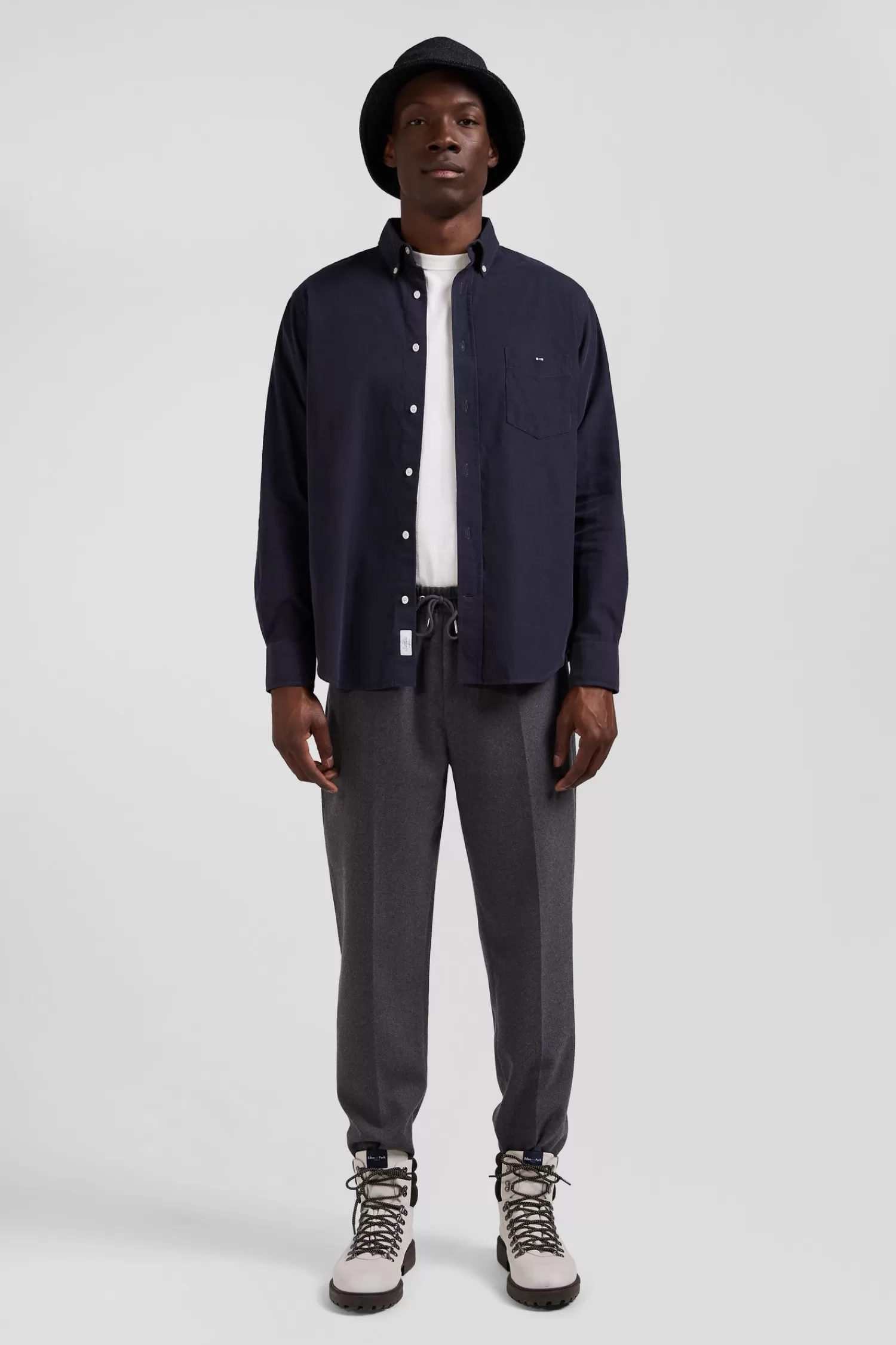 Eden Park Regular plain anthracite grey cotton shirt with button-down collar and chest pocket< Shirts