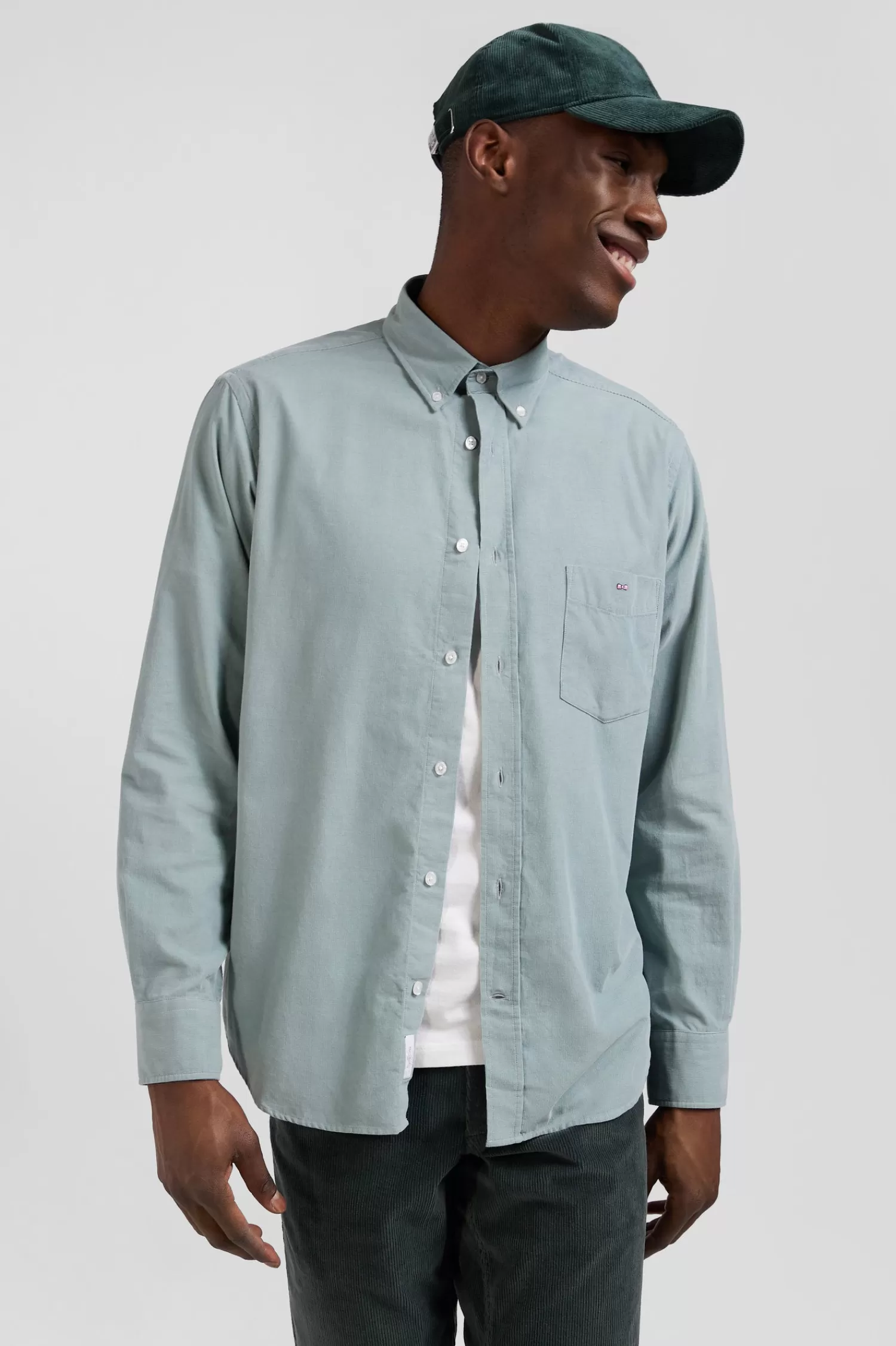 Eden Park Regular plain aqua green cotton shirt with button-down collar and chest pocket< Shirts