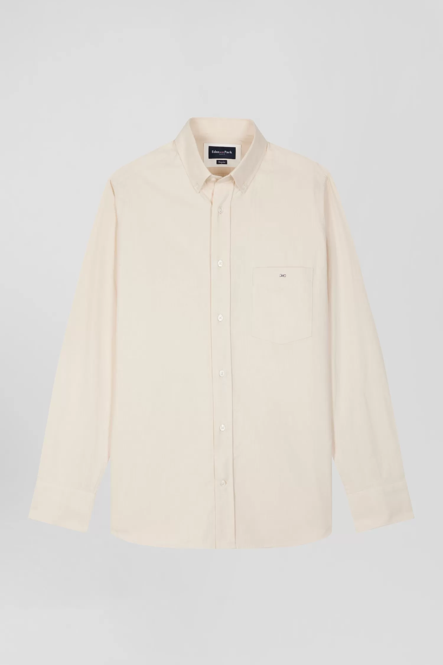 Eden Park Regular plain beige cotton twill shirt with button-down collar< Shirts