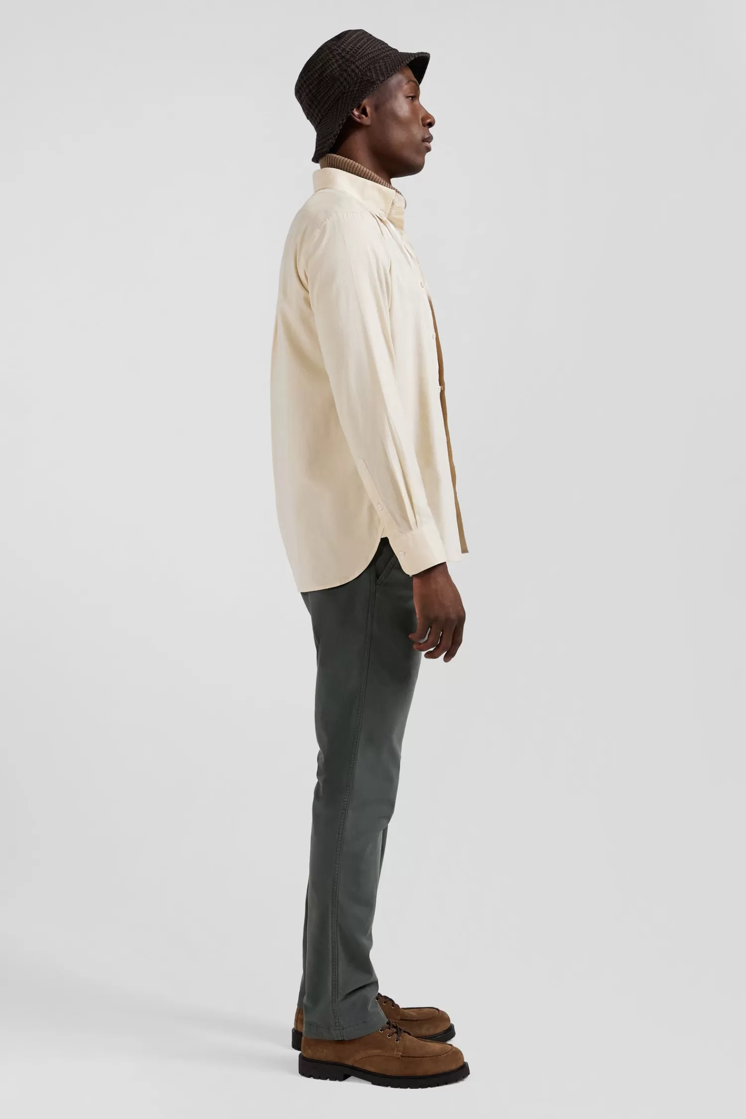 regular_plain_beige_cotton_twill_shirt_with_buttondown_collar_4.webp Eden Park Regular plain beige cotton twill shirt with button-down collar< Shirts