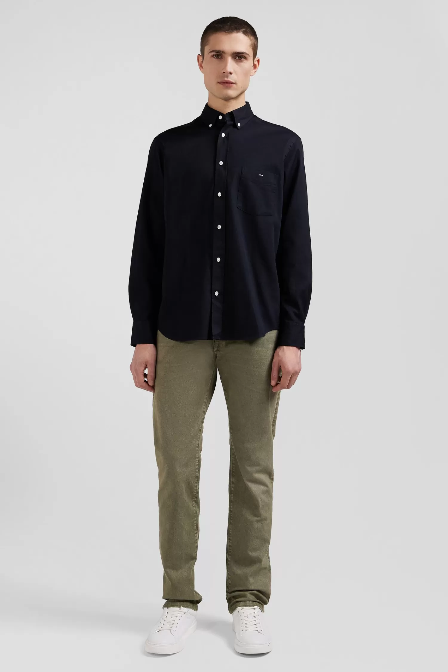 Eden Park Regular plain black piqué cotton shirt< Shirts