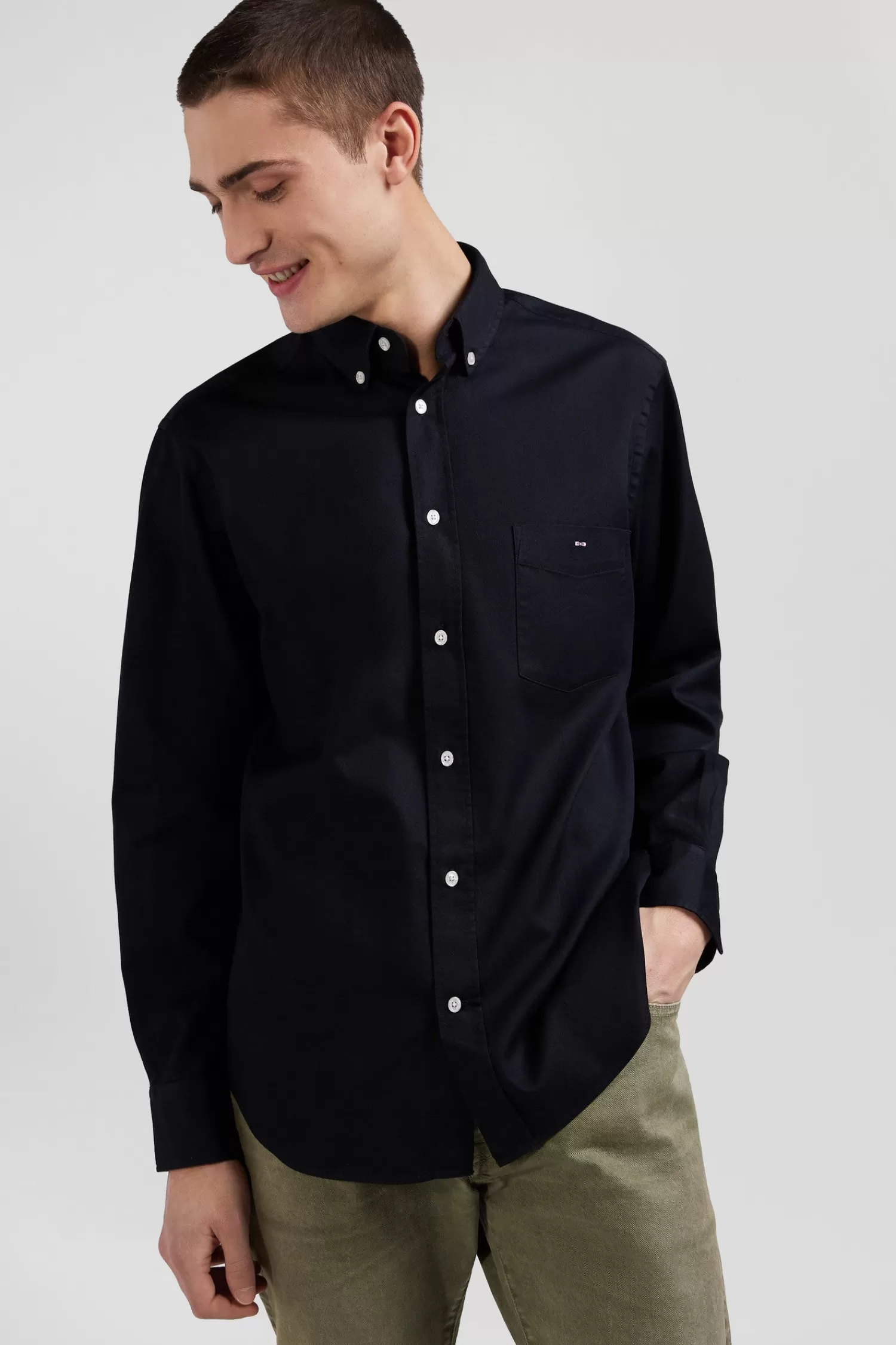 regular_plain_black_piqu_cotton_shirt_2.webp Eden Park Regular plain black piqué cotton shirt< Shirts