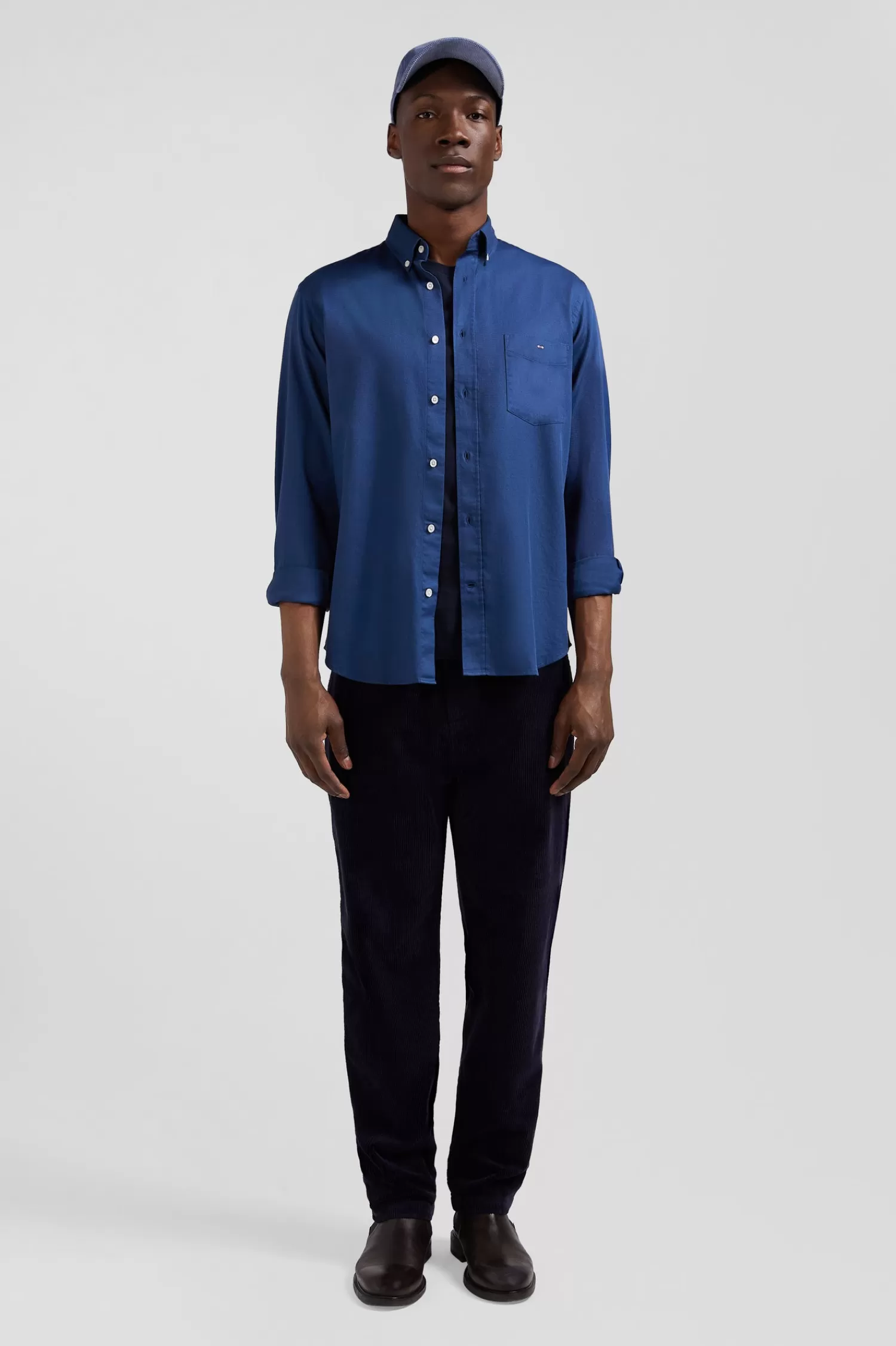 Eden Park Regular plain blue piqué cotton shirt< Shirts