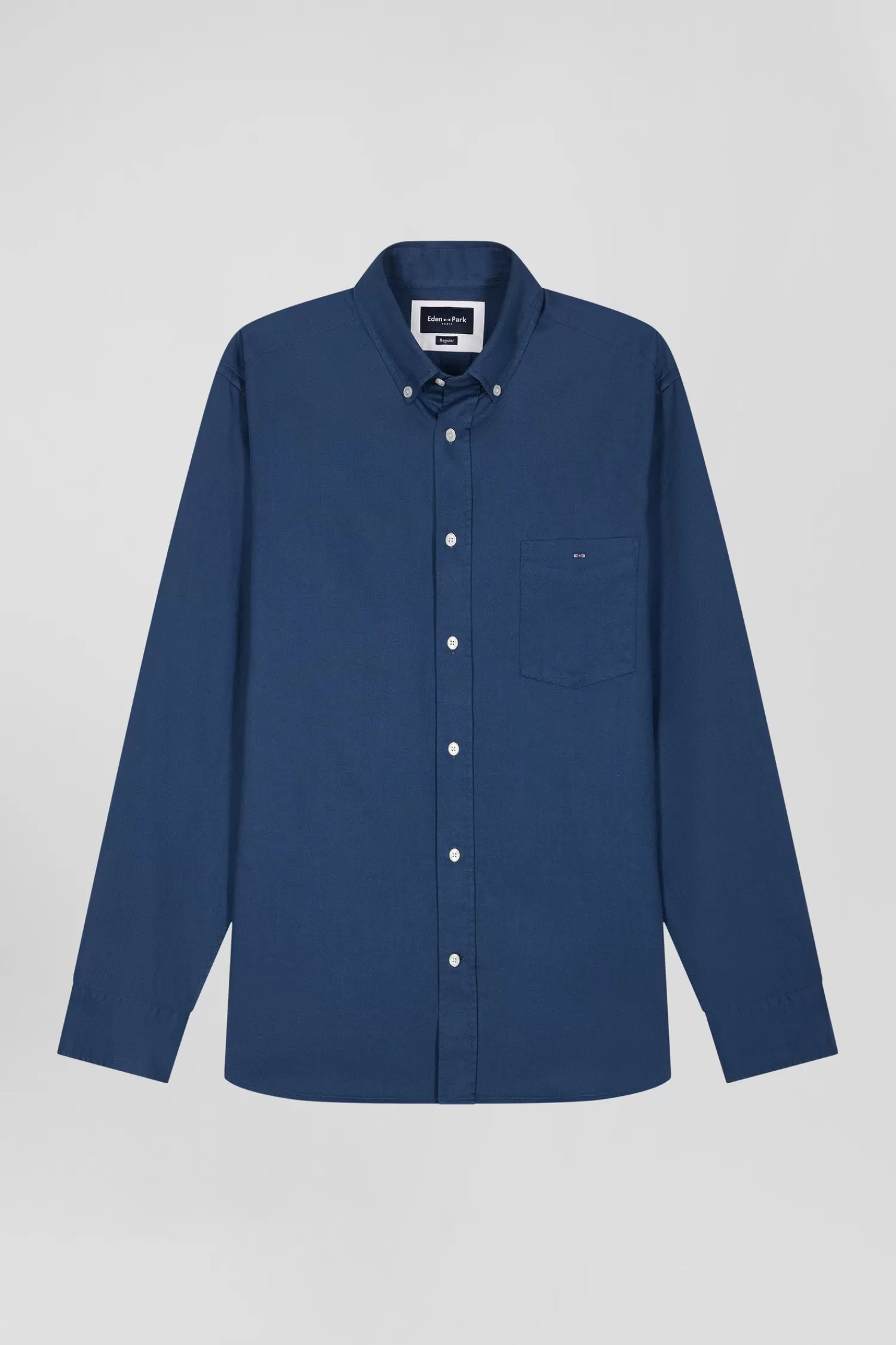 Eden Park Regular plain blue piqué cotton shirt< Shirts