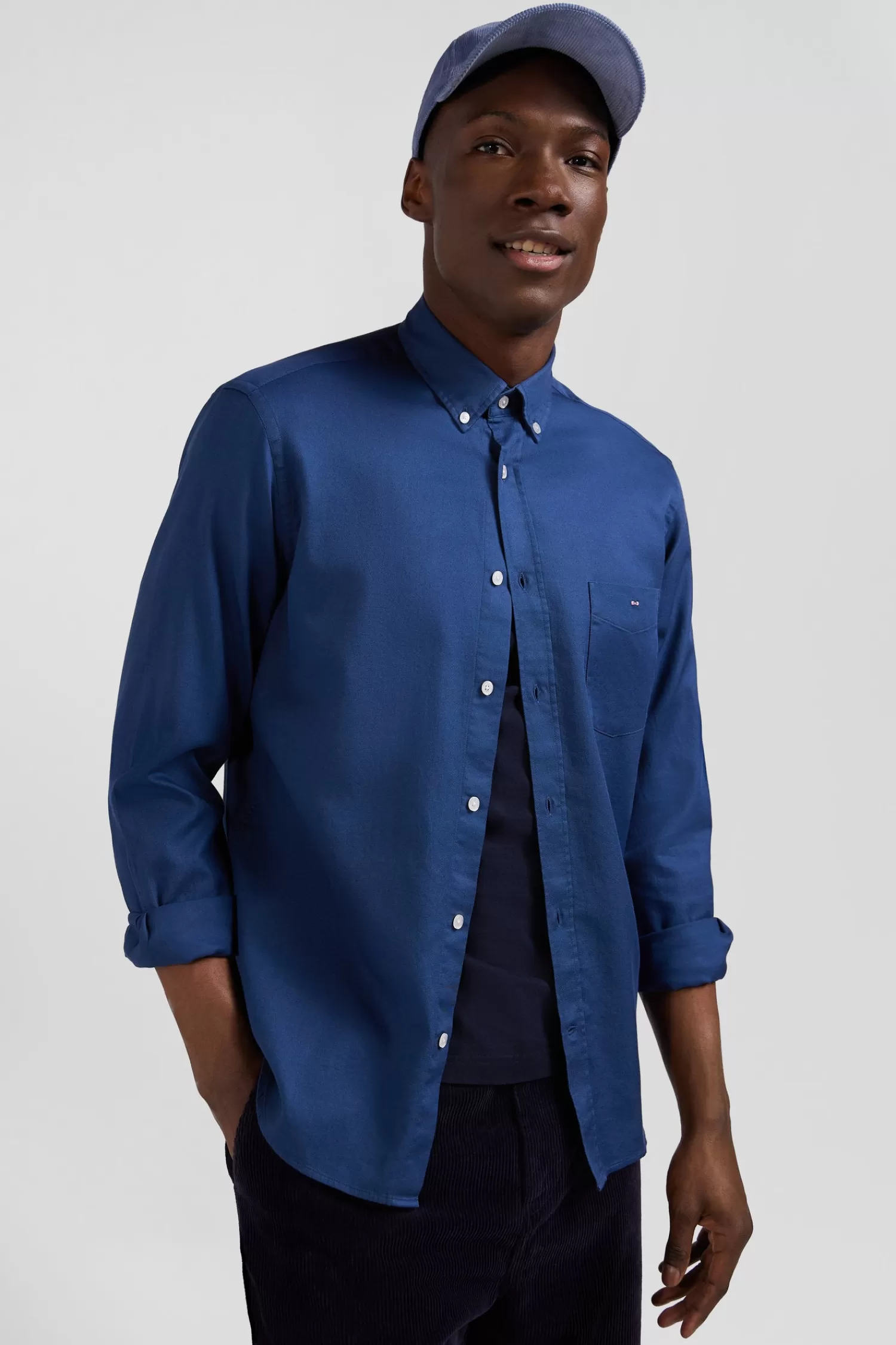 regular_plain_blue_piqu_cotton_shirt_2.webp Eden Park Regular plain blue piqué cotton shirt< Shirts