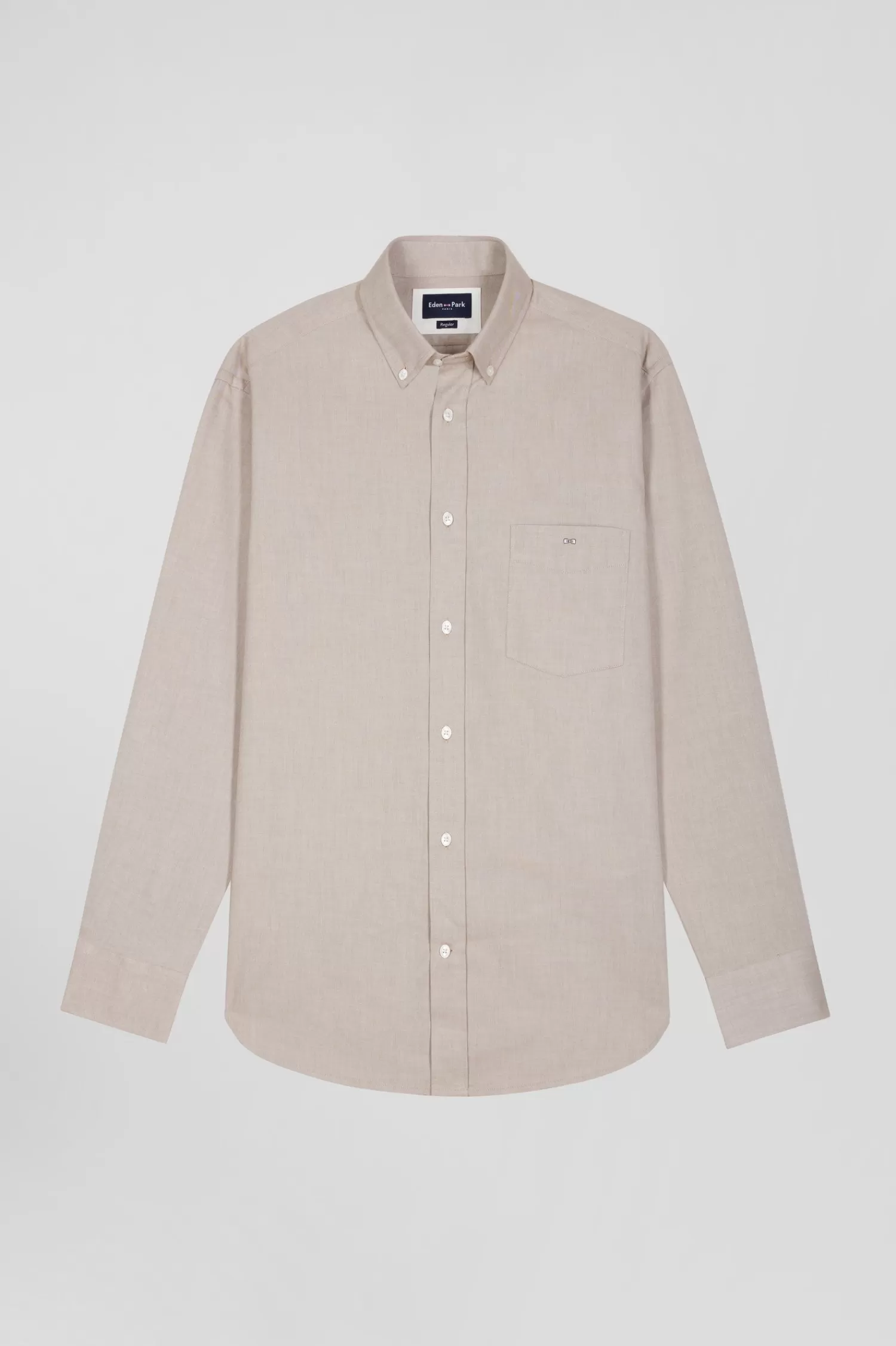 Eden Park Regular plain brown cotton twill shirt with button-down collar< Shirts
