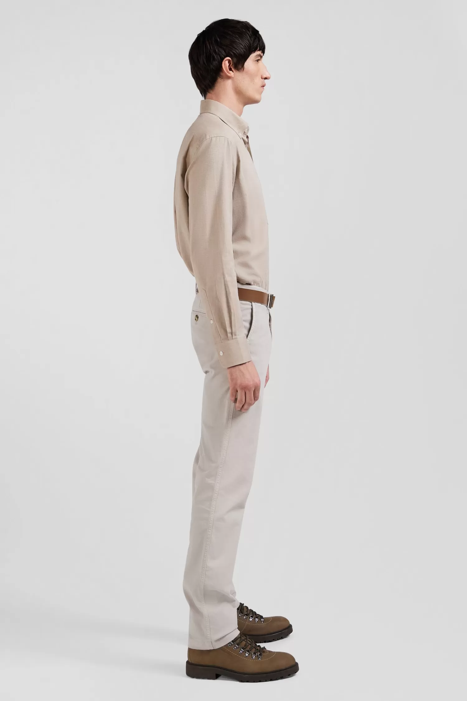regular_plain_brown_cotton_twill_shirt_with_buttondown_collar_4.webp Eden Park Regular plain brown cotton twill shirt with button-down collar< Shirts