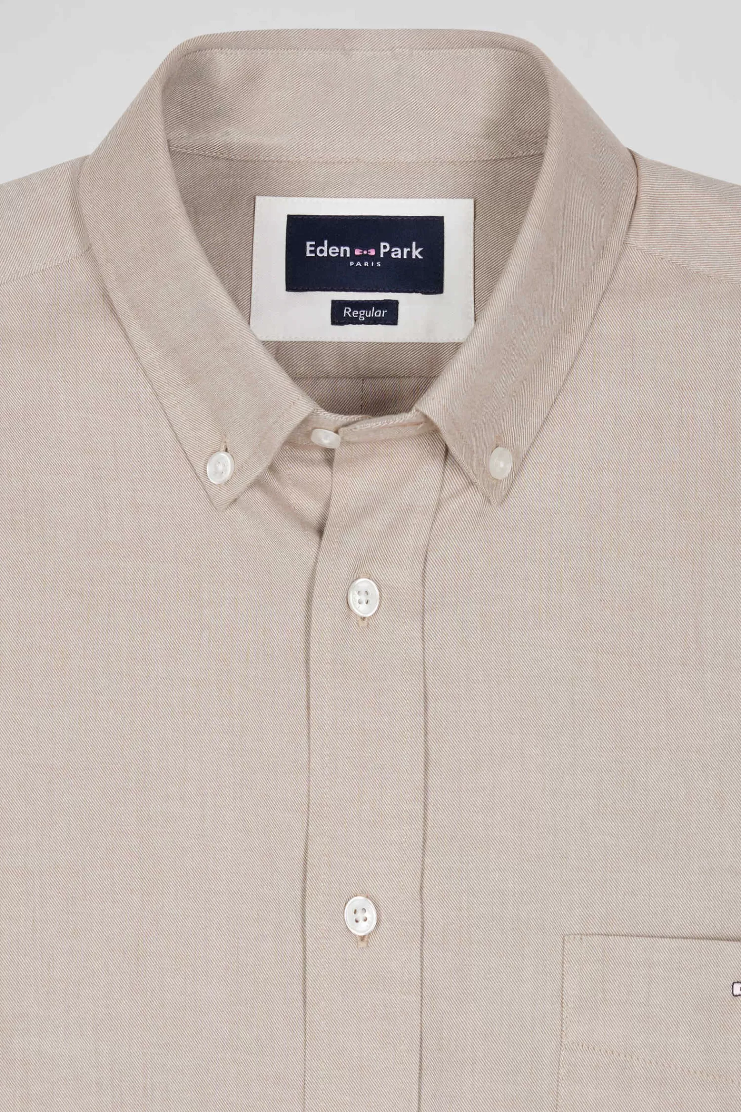 regular_plain_brown_cotton_twill_shirt_with_buttondown_collar_6.webp Eden Park Regular plain brown cotton twill shirt with button-down collar< Shirts