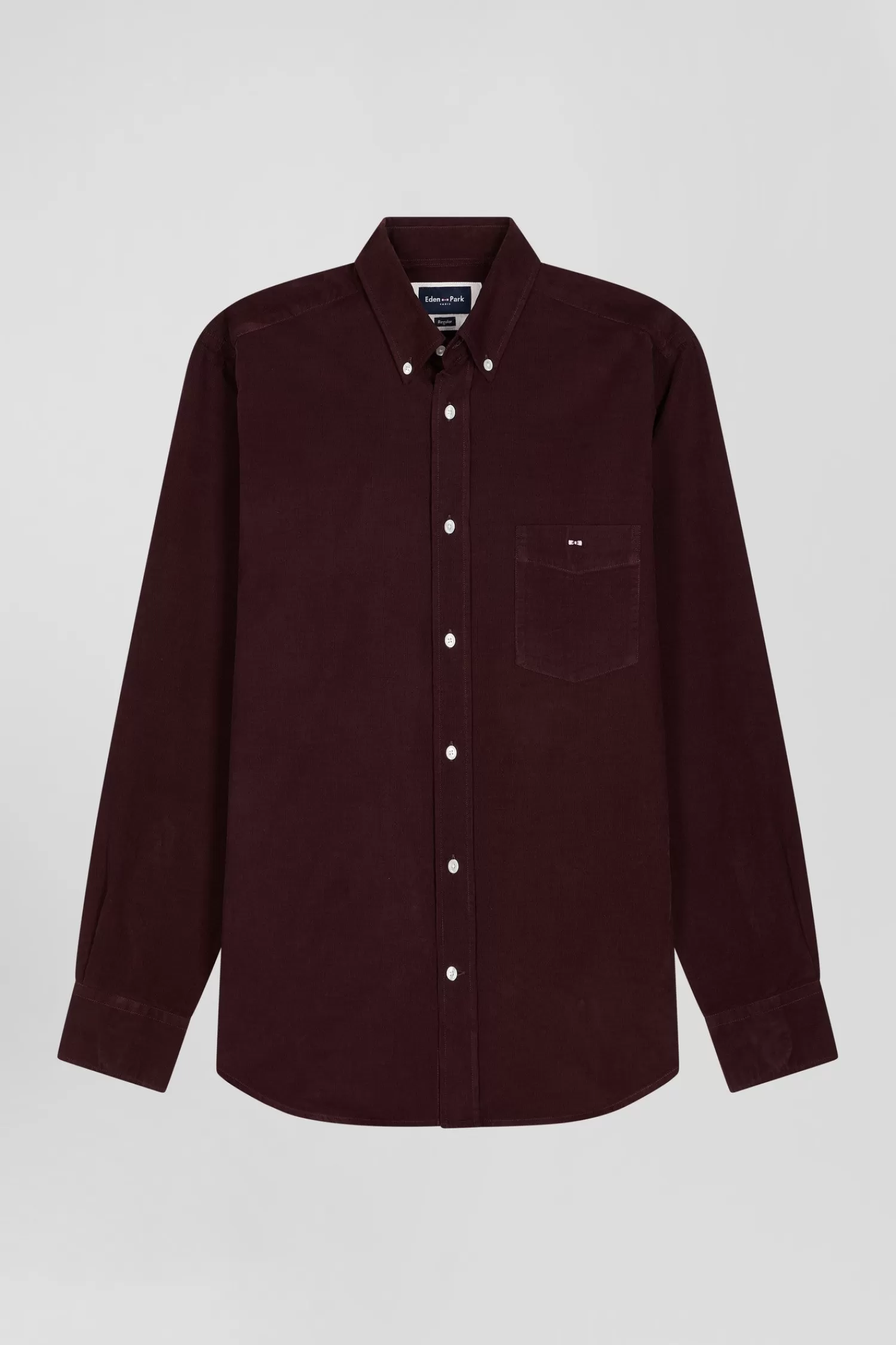 Eden Park Regular plain burgundy cotton shirt with button-down collar and chest pocket< Shirts