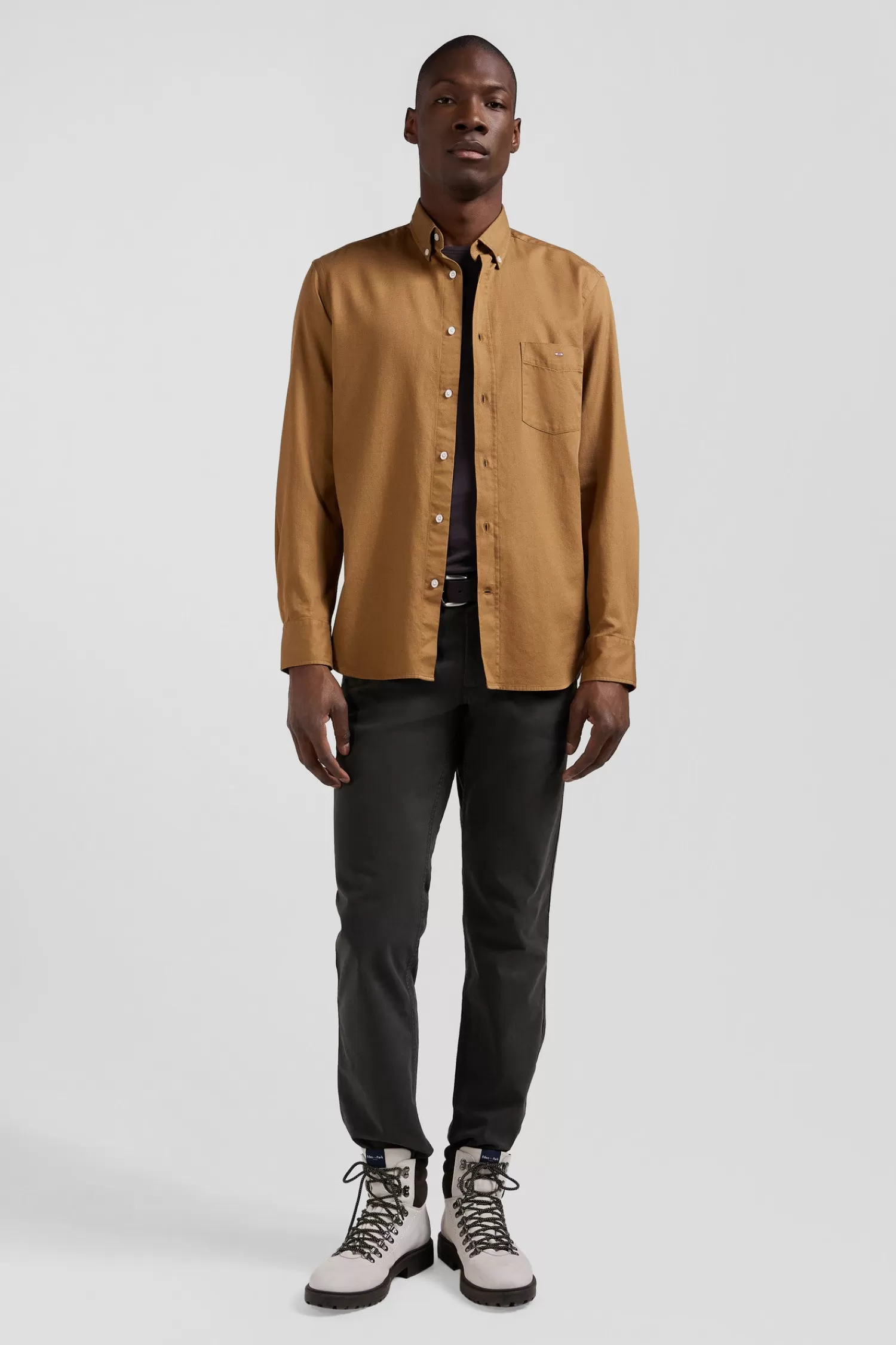 Eden Park Regular plain camel piqué cotton shirt< Shirts