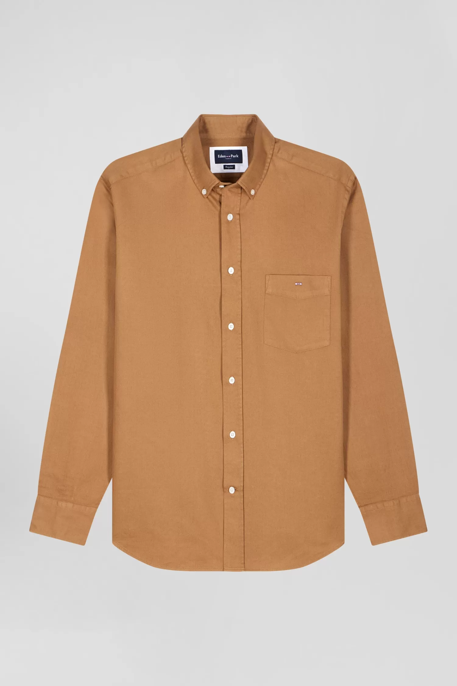 Eden Park Regular plain camel piqué cotton shirt< Shirts