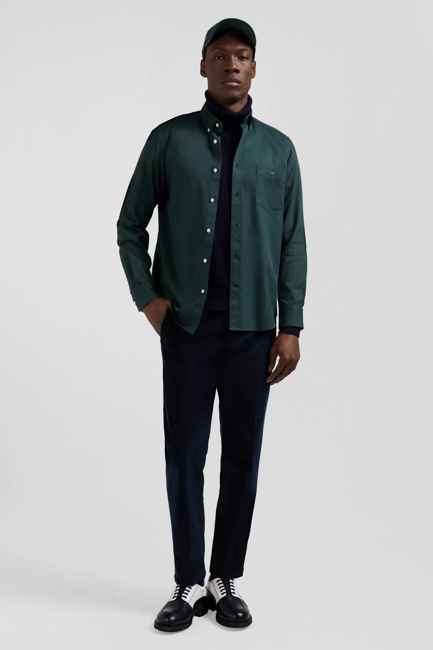 Eden Park Regular plain green piqué cotton shirt< Shirts