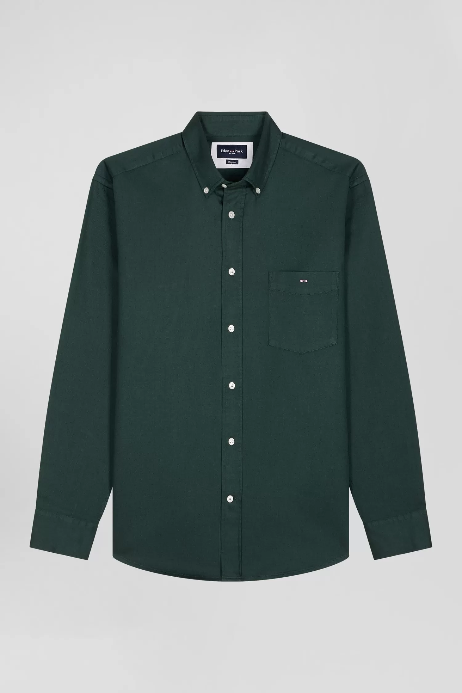 Eden Park Regular plain green piqué cotton shirt< Shirts