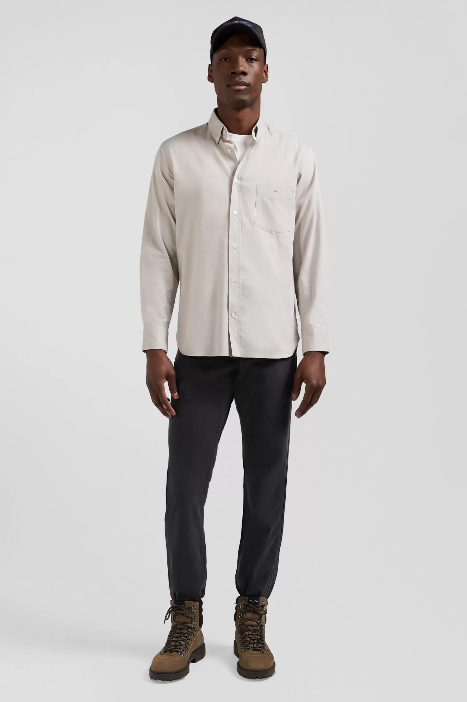 Eden Park Regular plain grey cotton twill shirt with button-down collar< Shirts