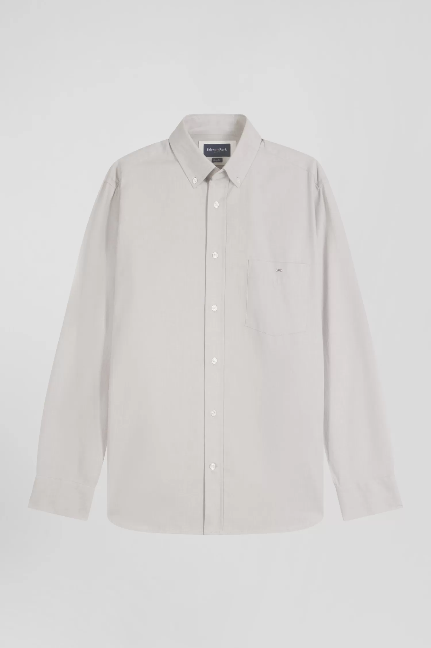 Eden Park Regular plain grey cotton twill shirt with button-down collar< Shirts