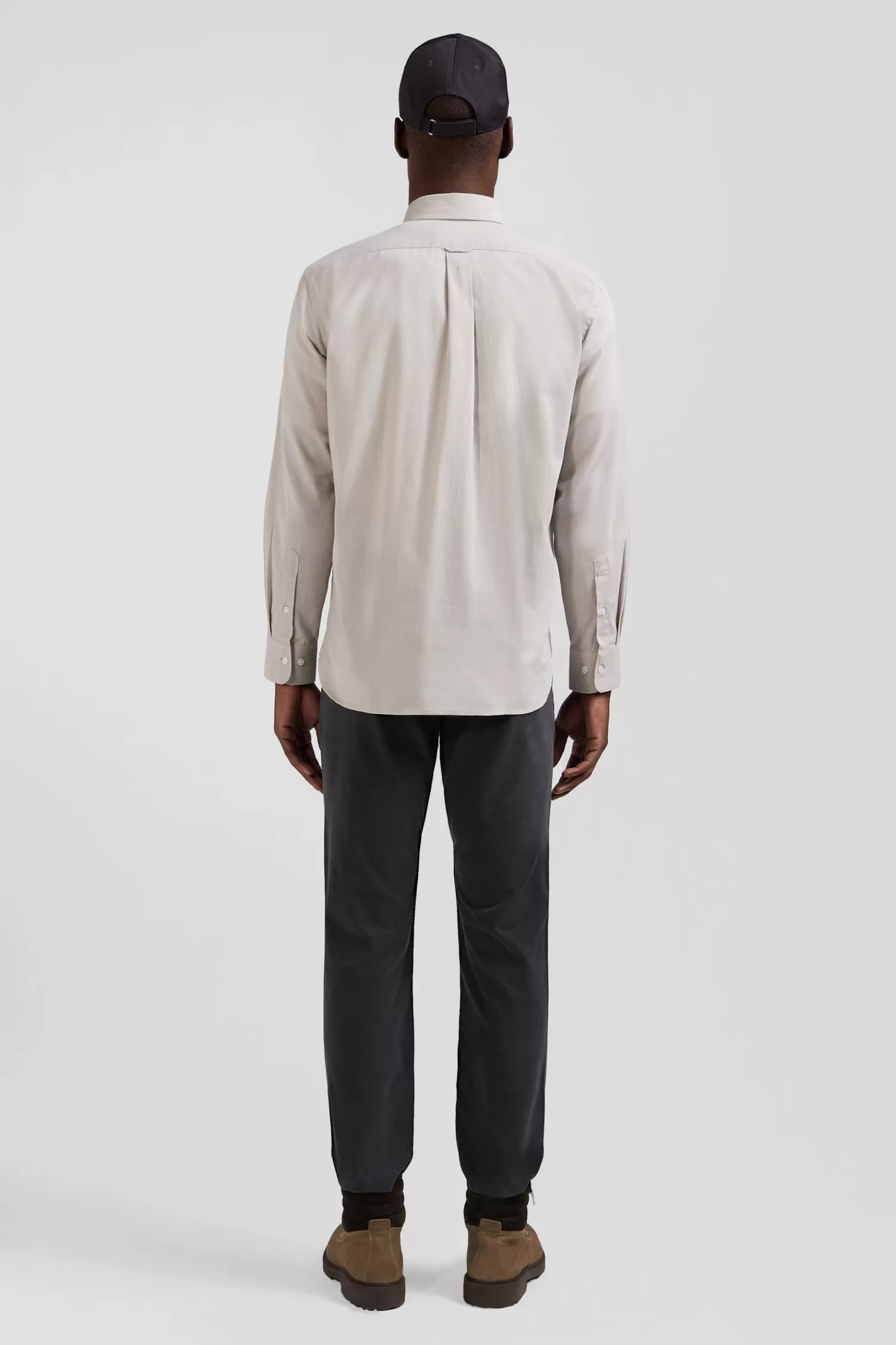 regular_plain_grey_cotton_twill_shirt_with_buttondown_collar_5.webp Eden Park Regular plain grey cotton twill shirt with button-down collar< Shirts