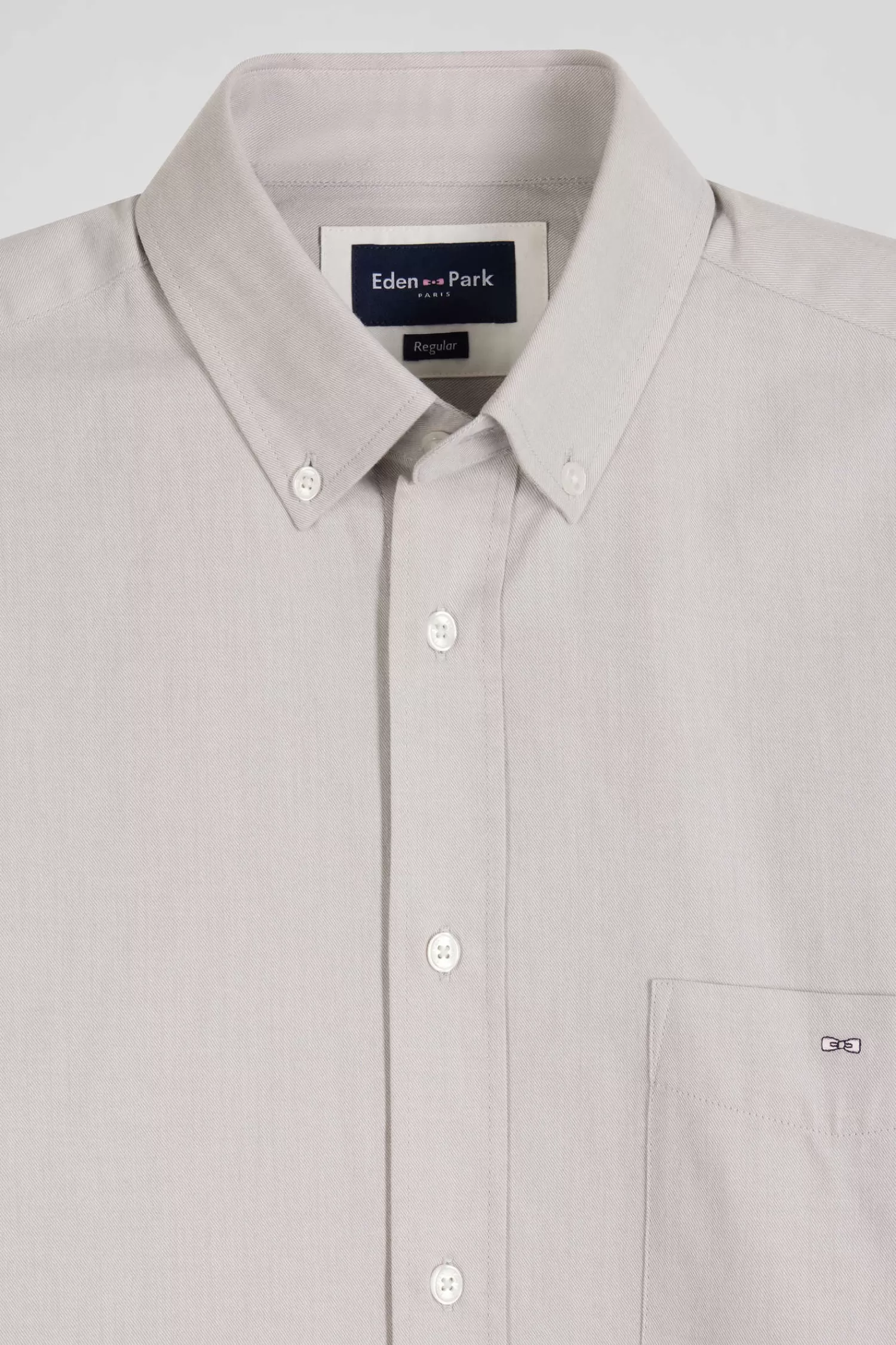 regular_plain_grey_cotton_twill_shirt_with_buttondown_collar_6.webp Eden Park Regular plain grey cotton twill shirt with button-down collar< Shirts