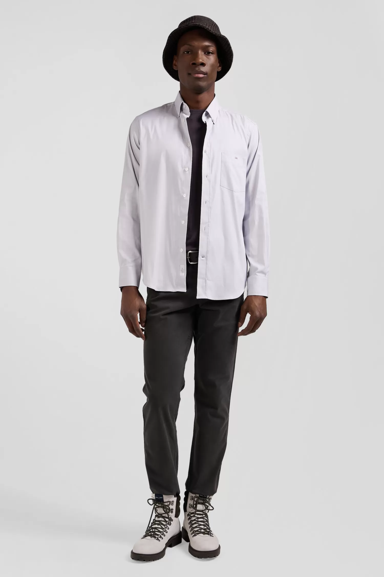 Eden Park Regular plain grey mixed stretch cotton shirt< Shirts