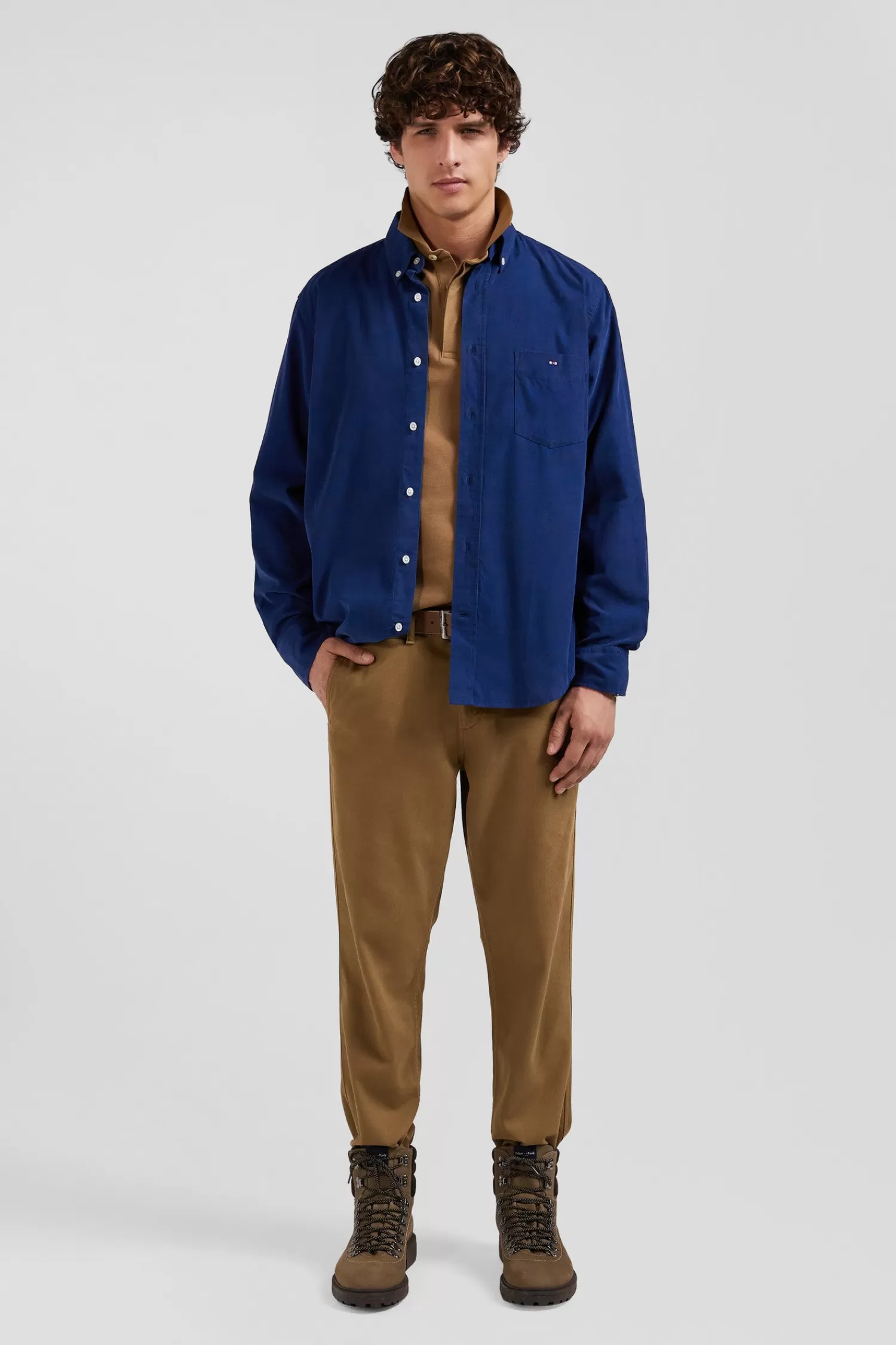 Eden Park Regular plain indigo blue cotton shirt with button-down collar and chest pocket< Shirts