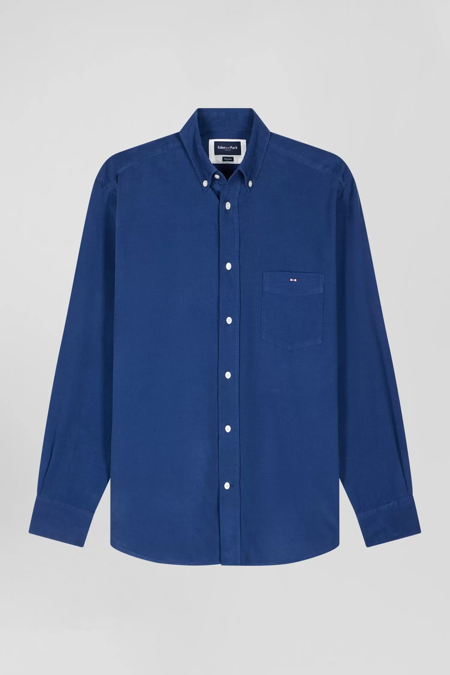 Eden Park Regular plain indigo blue cotton shirt with button-down collar and chest pocket< Shirts