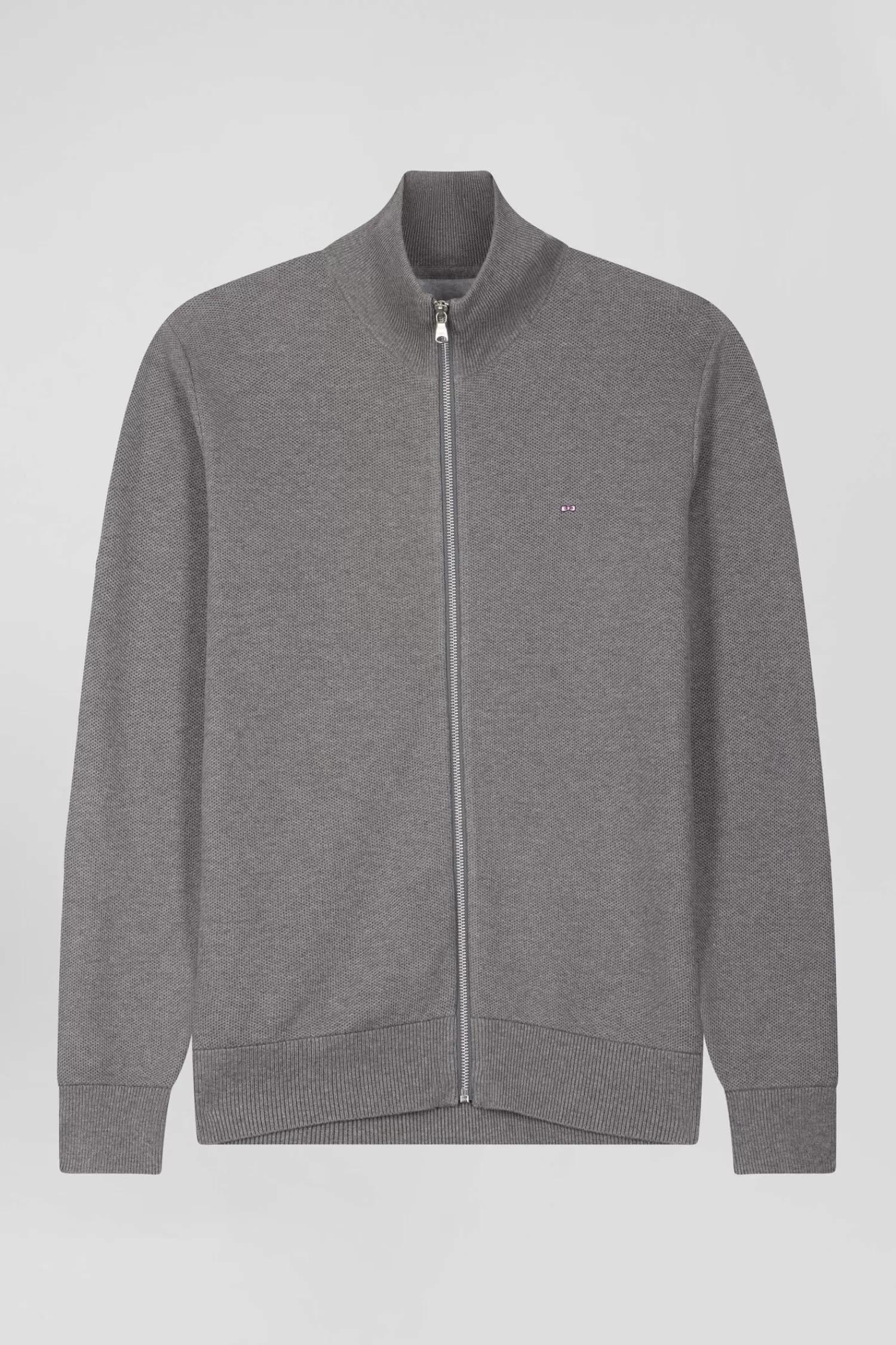 Eden Park Regular plain mottled grey cotton high collar zipped cardigan< Cardigans