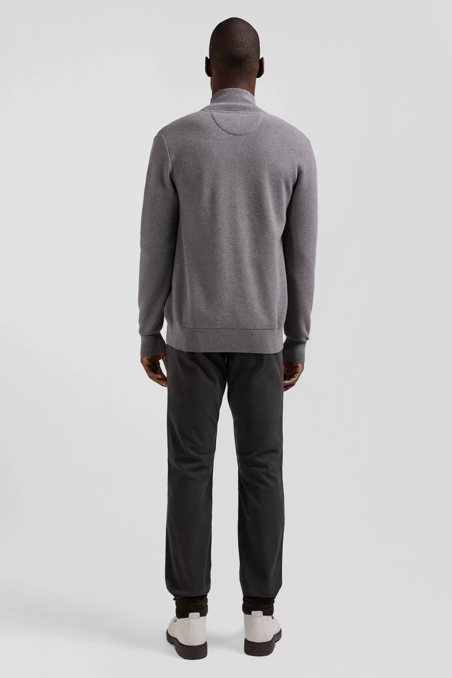 regular_plain_mottled_grey_cotton_high_collar_zipped_cardigan_5.webp Eden Park Regular plain mottled grey cotton high collar zipped cardigan< Cardigans