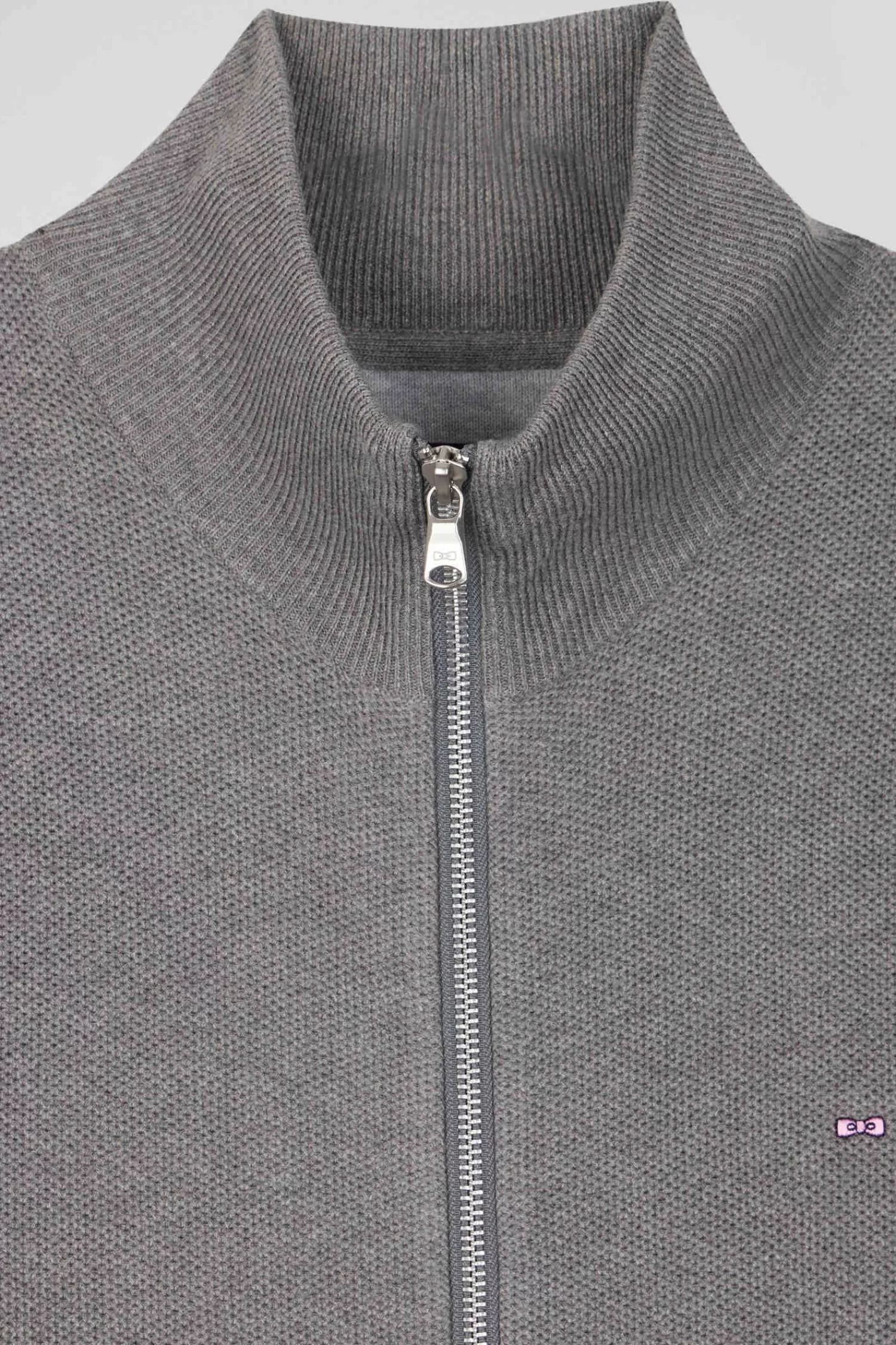 regular_plain_mottled_grey_cotton_high_collar_zipped_cardigan_6.webp Eden Park Regular plain mottled grey cotton high collar zipped cardigan< Cardigans