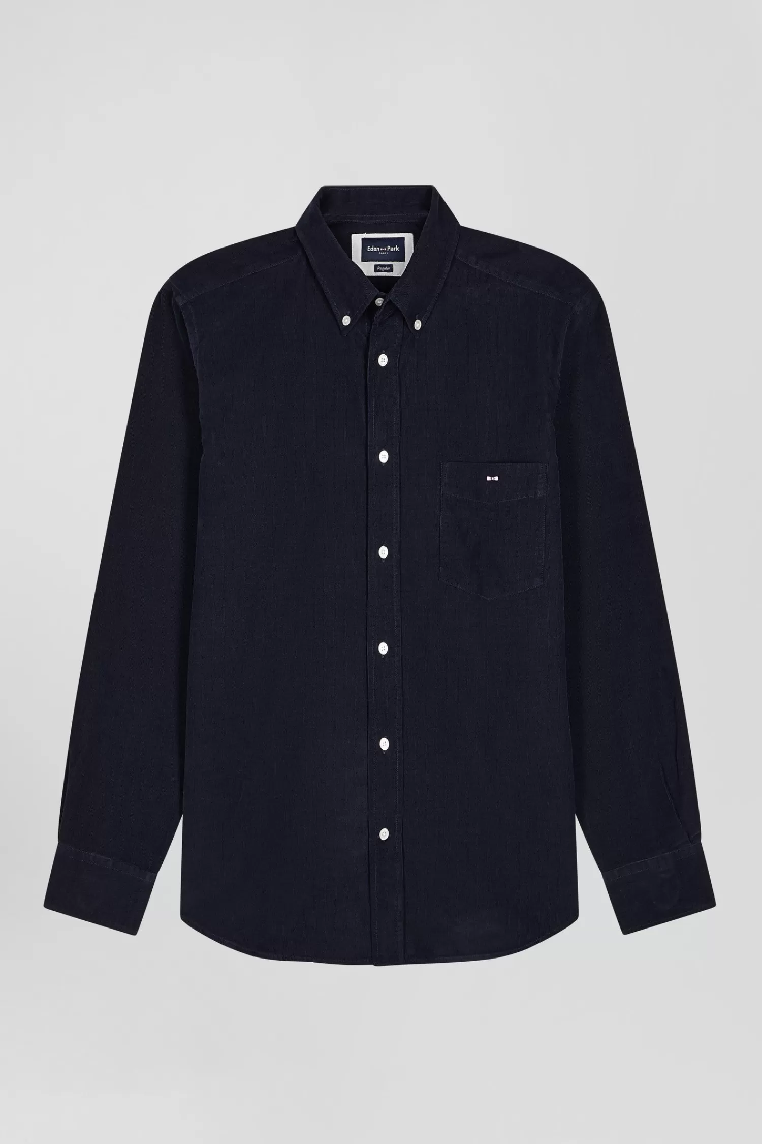 Eden Park Regular plain navy blue cotton shirt with button-down collar and chest pocket< Shirts