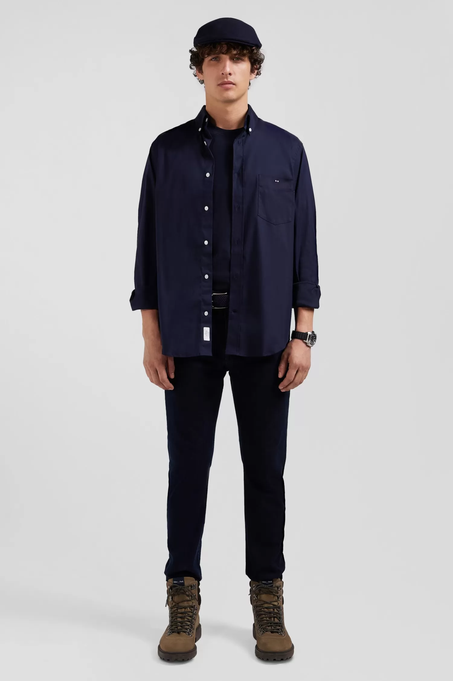 Eden Park Regular plain navy blue mixed stretch cotton shirt< Shirts