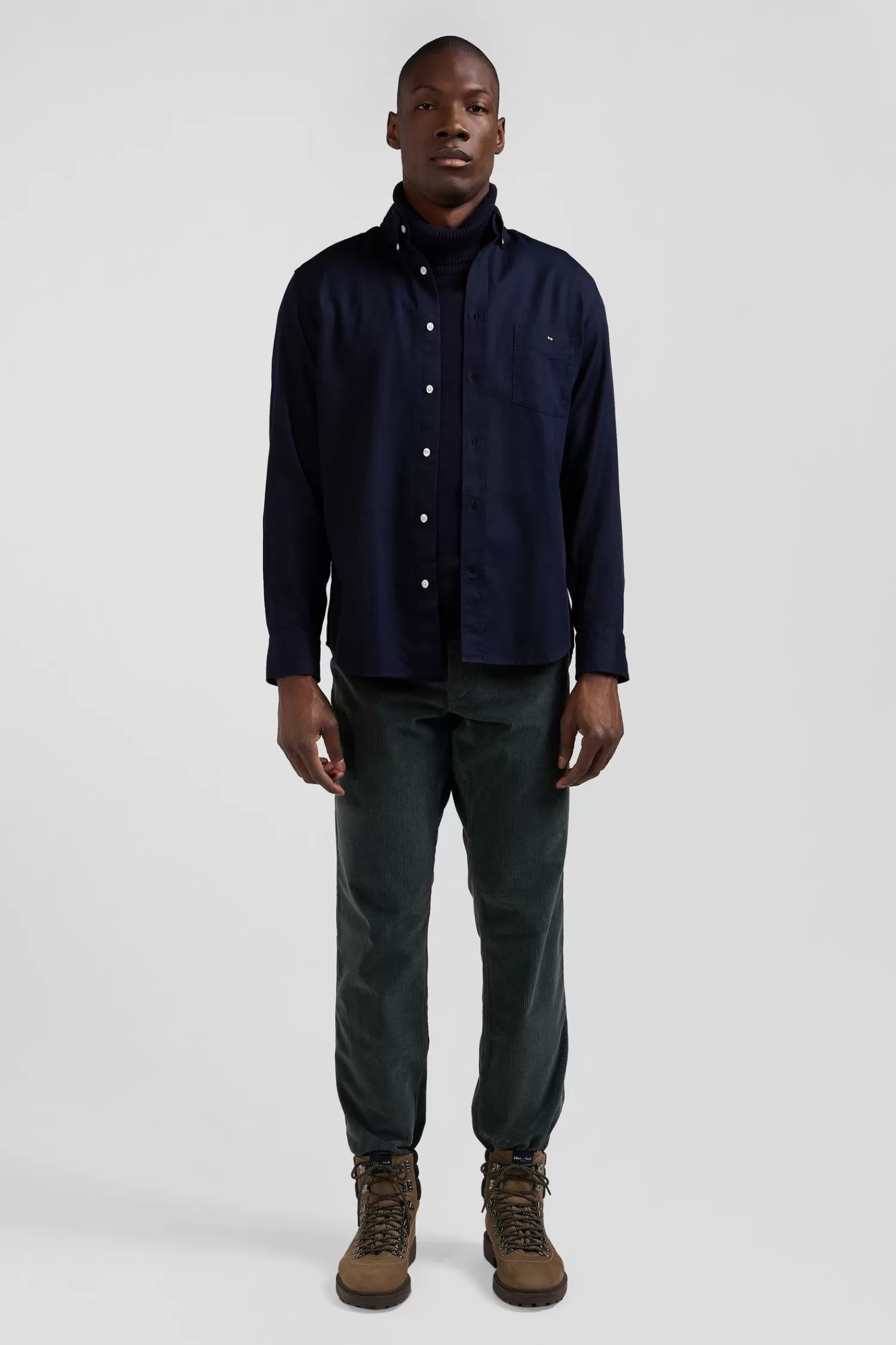 Eden Park Regular plain navy blue piqué cotton shirt< Shirts