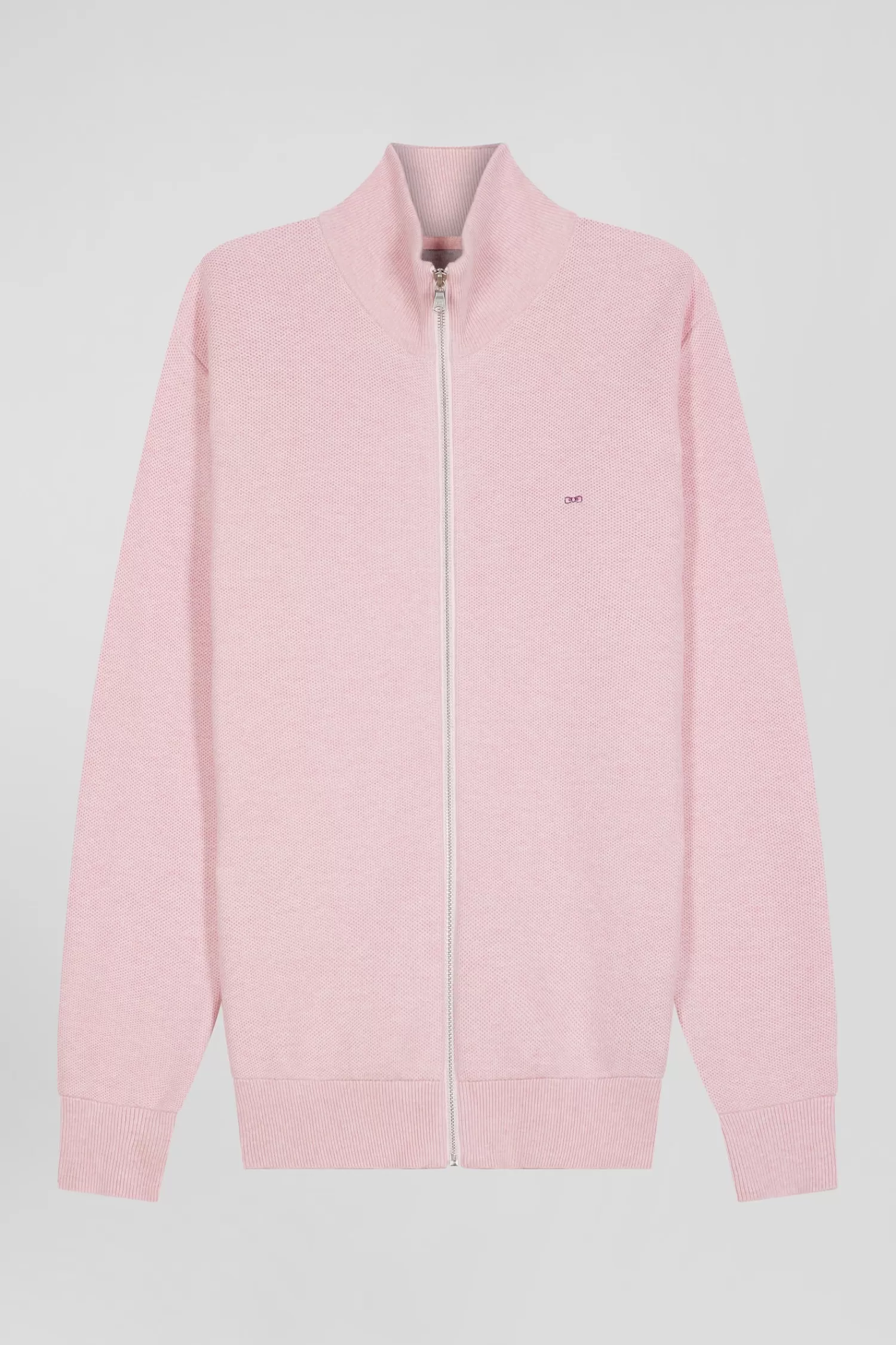 Eden Park Regular plain pink cotton high collar zipped cardigan< Cardigans