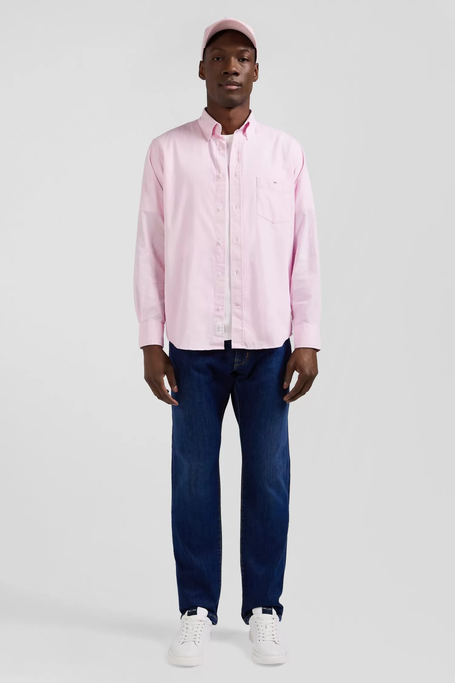 Eden Park Regular plain pink cotton shirt with button-down collar and chest pocket< Shirts