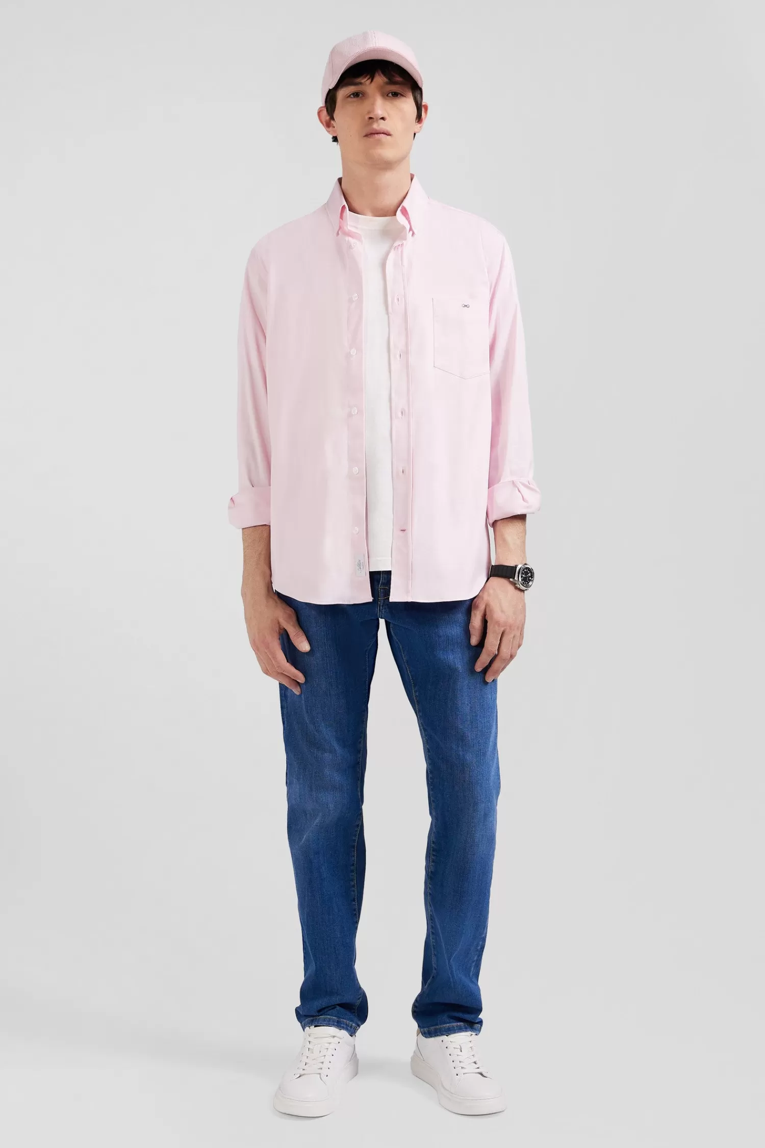 Eden Park Regular plain pink mixed stretch cotton shirt< Shirts