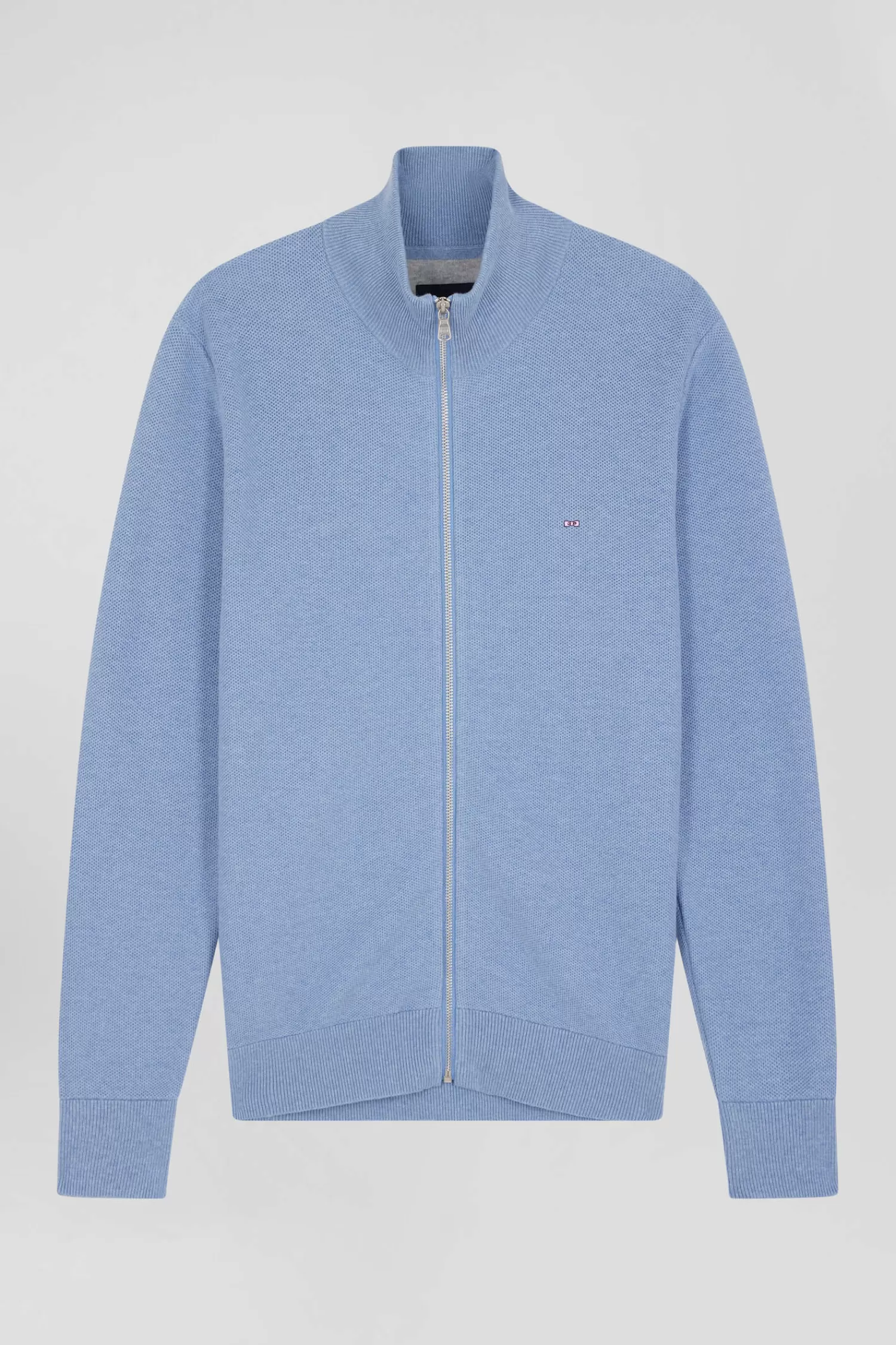 Eden Park Regular plain sky blue cotton high collar zipped cardigan< Cardigans