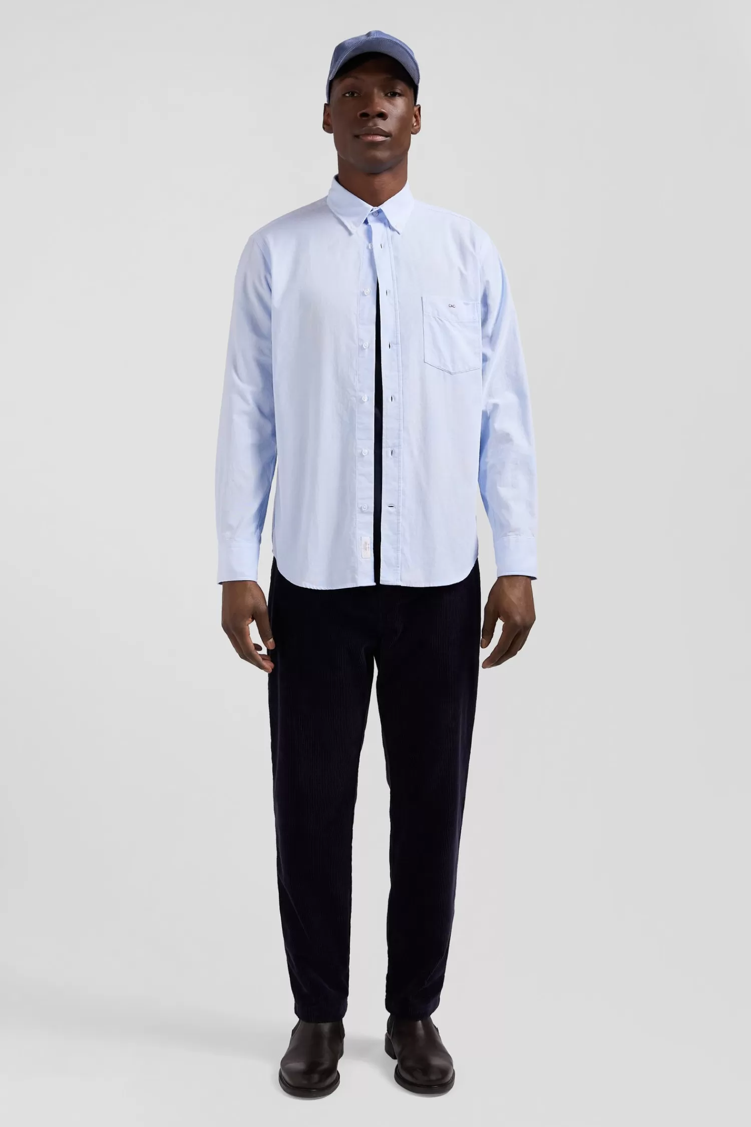 Eden Park Regular plain sky blue cotton shirt with button-down collar and chest pocket< Shirts