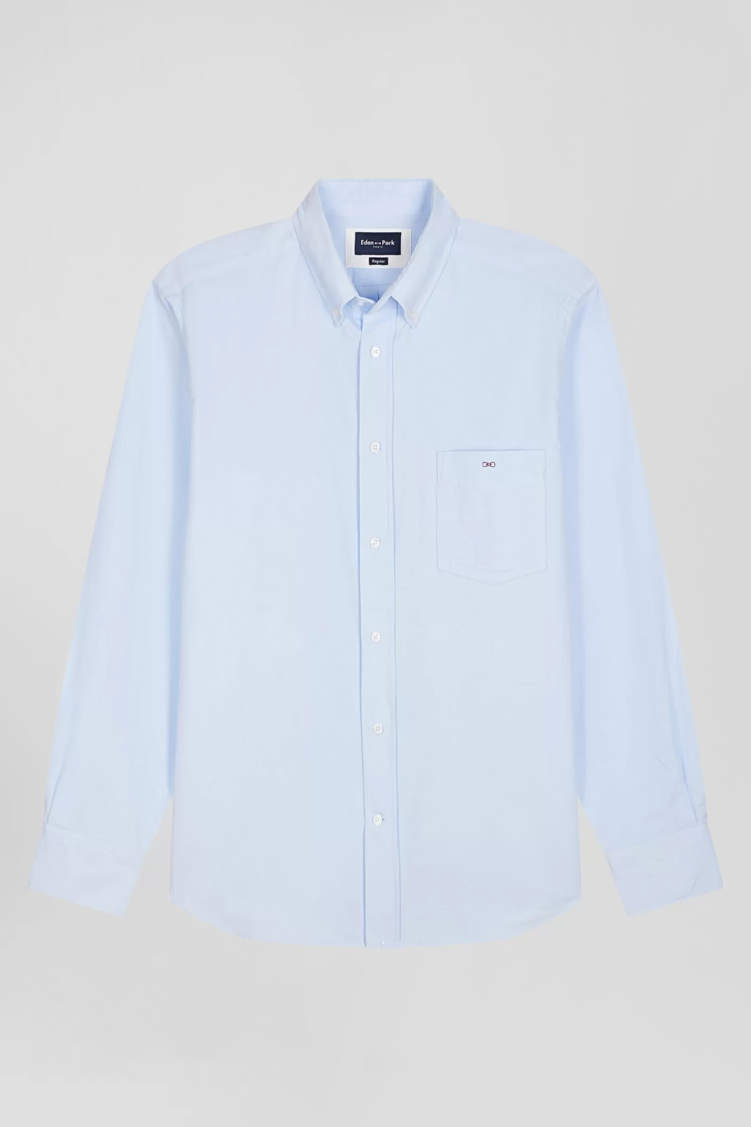 Eden Park Regular plain sky blue cotton shirt with button-down collar and chest pocket< Shirts