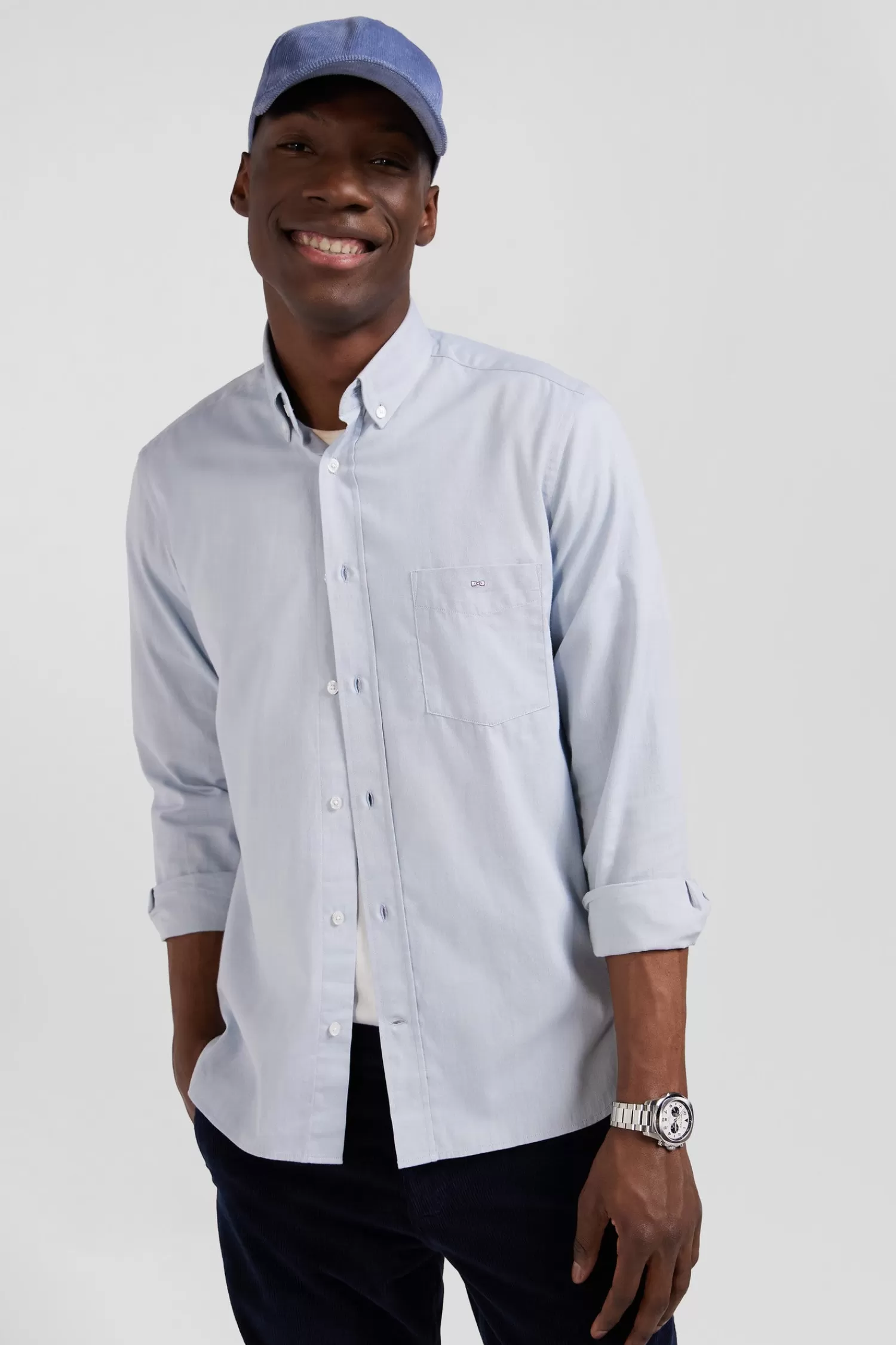 regular_plain_sky_blue_cotton_twill_shirt_with_buttondown_collar_2.webp Eden Park Regular plain sky blue cotton twill shirt with button-down collar< Shirts