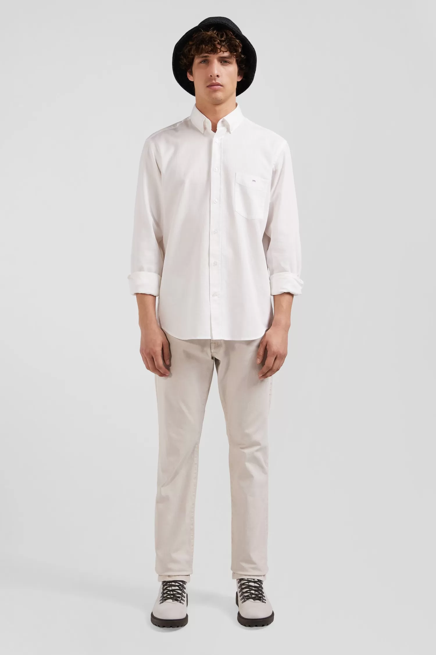 Eden Park Regular plain white piqué cotton shirt< Shirts