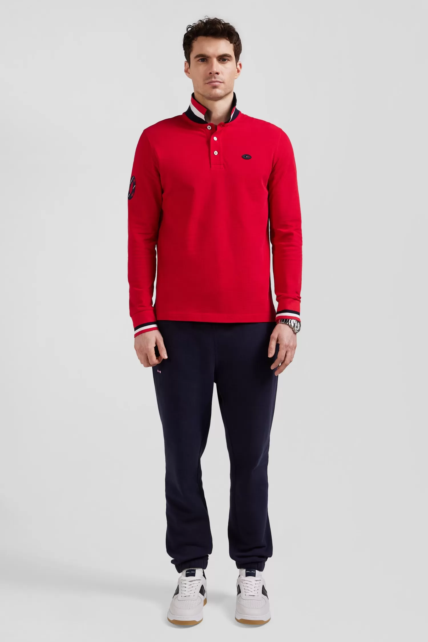 Eden Park Regular red long-sleeved cotton piqué polo shirt with XV de France embroidery< Polos