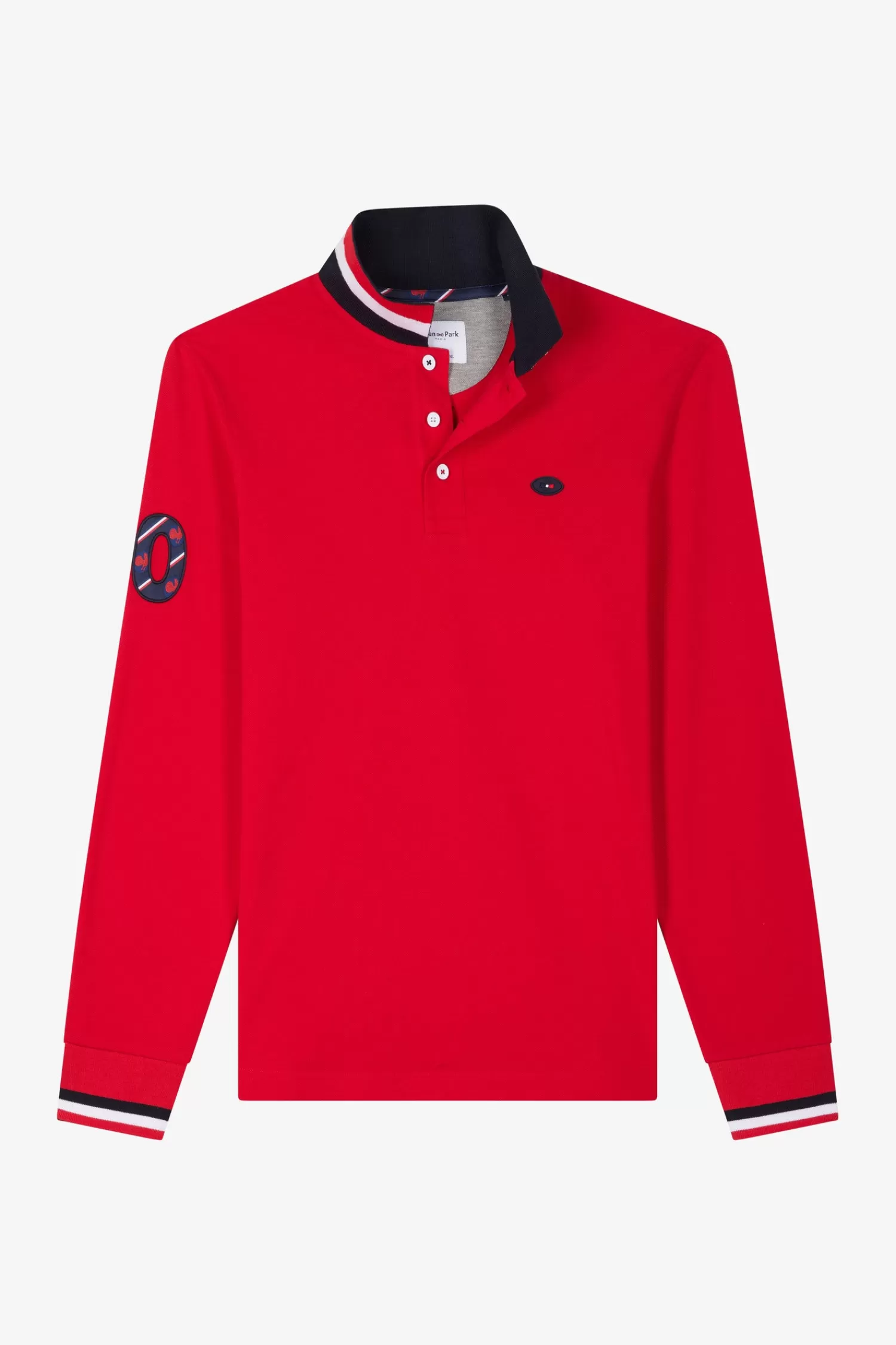 Eden Park Regular red long-sleeved cotton piqué polo shirt with XV de France embroidery< Polos