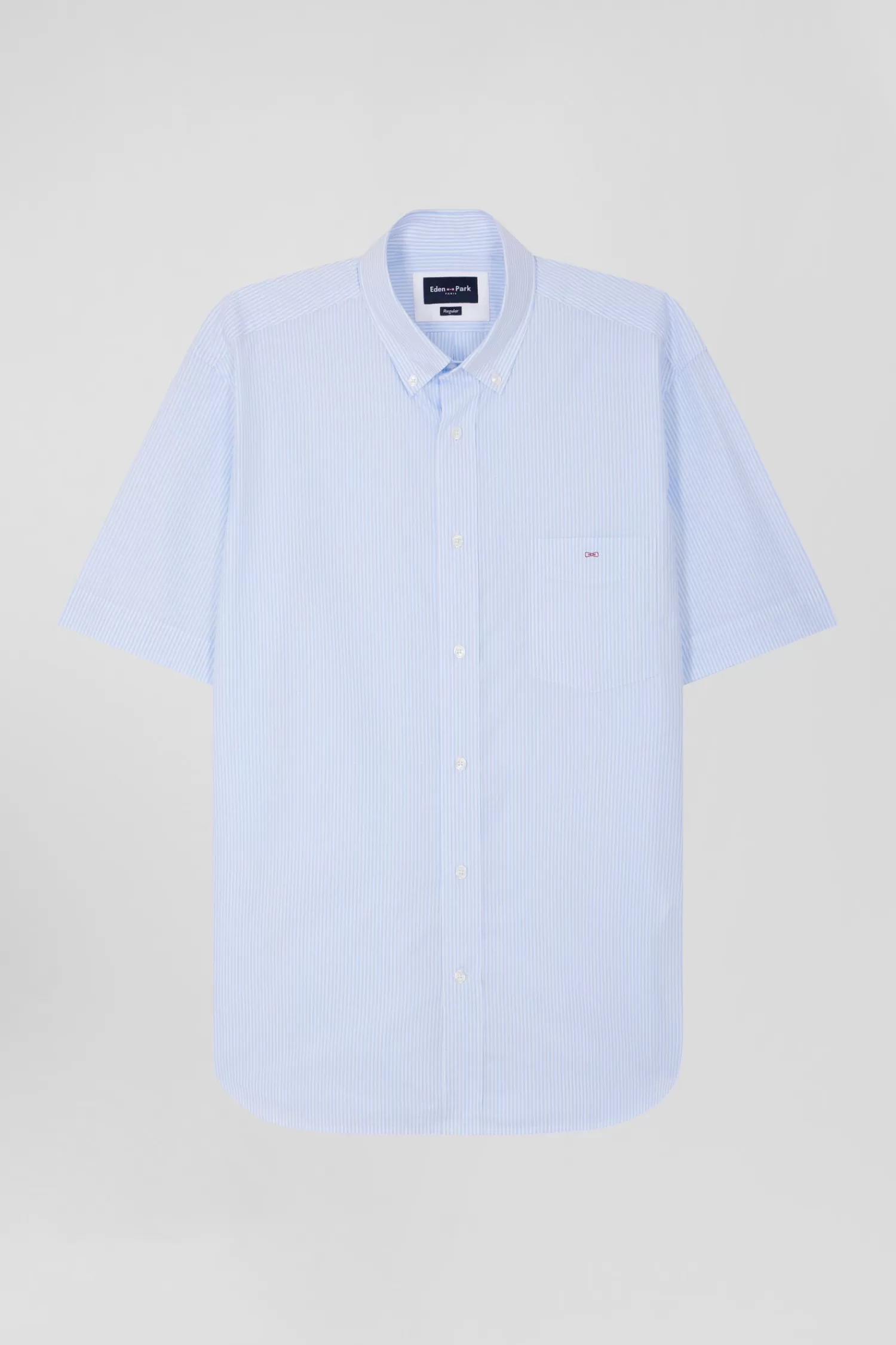 Eden Park Regular sky blue and white striped cotton short-sleeved shirt< Short-sleeved Shirts