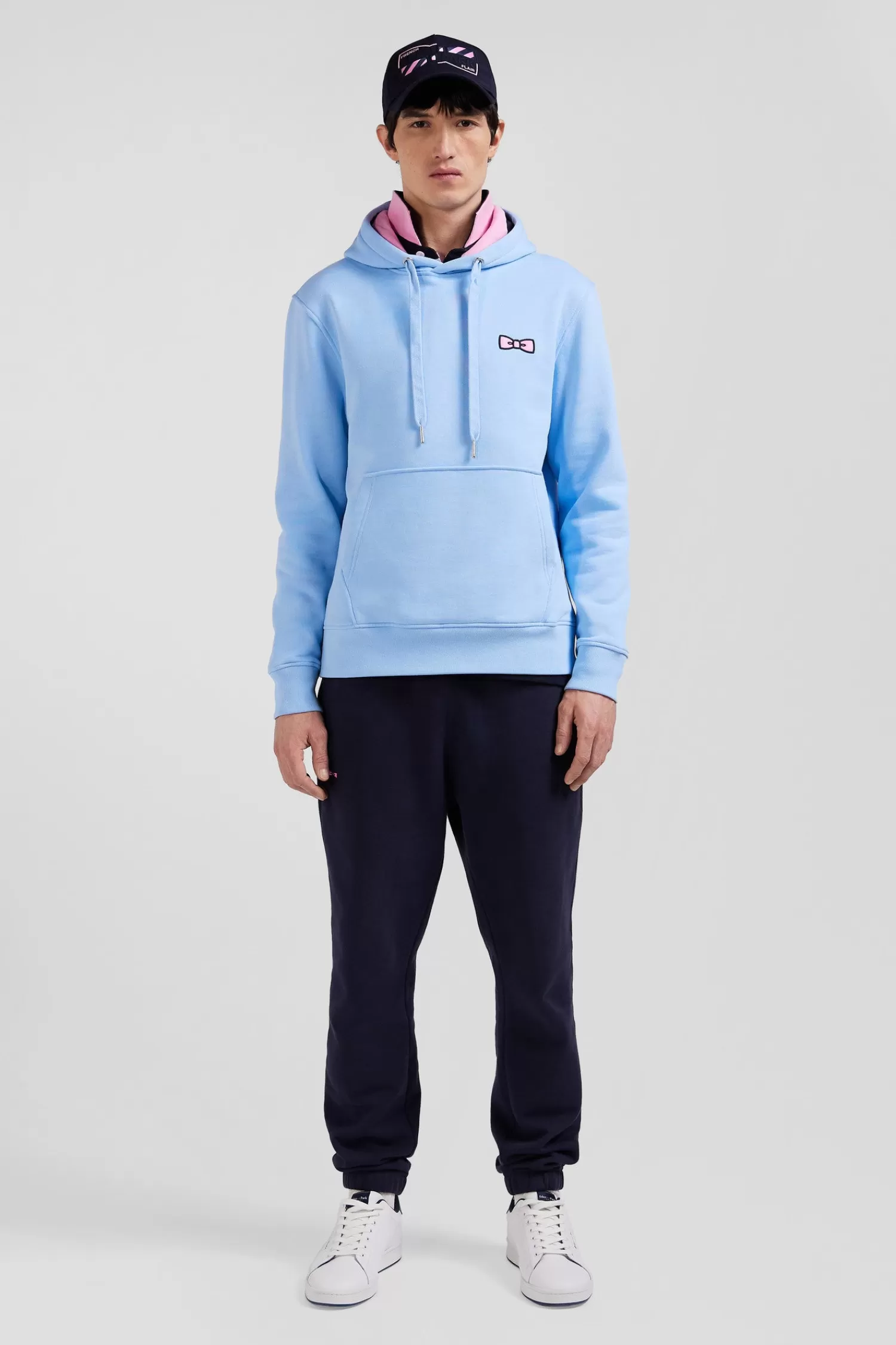 Eden Park Regular sky blue brushed cotton fleece hoodie with embroidery< Sweatshirts
